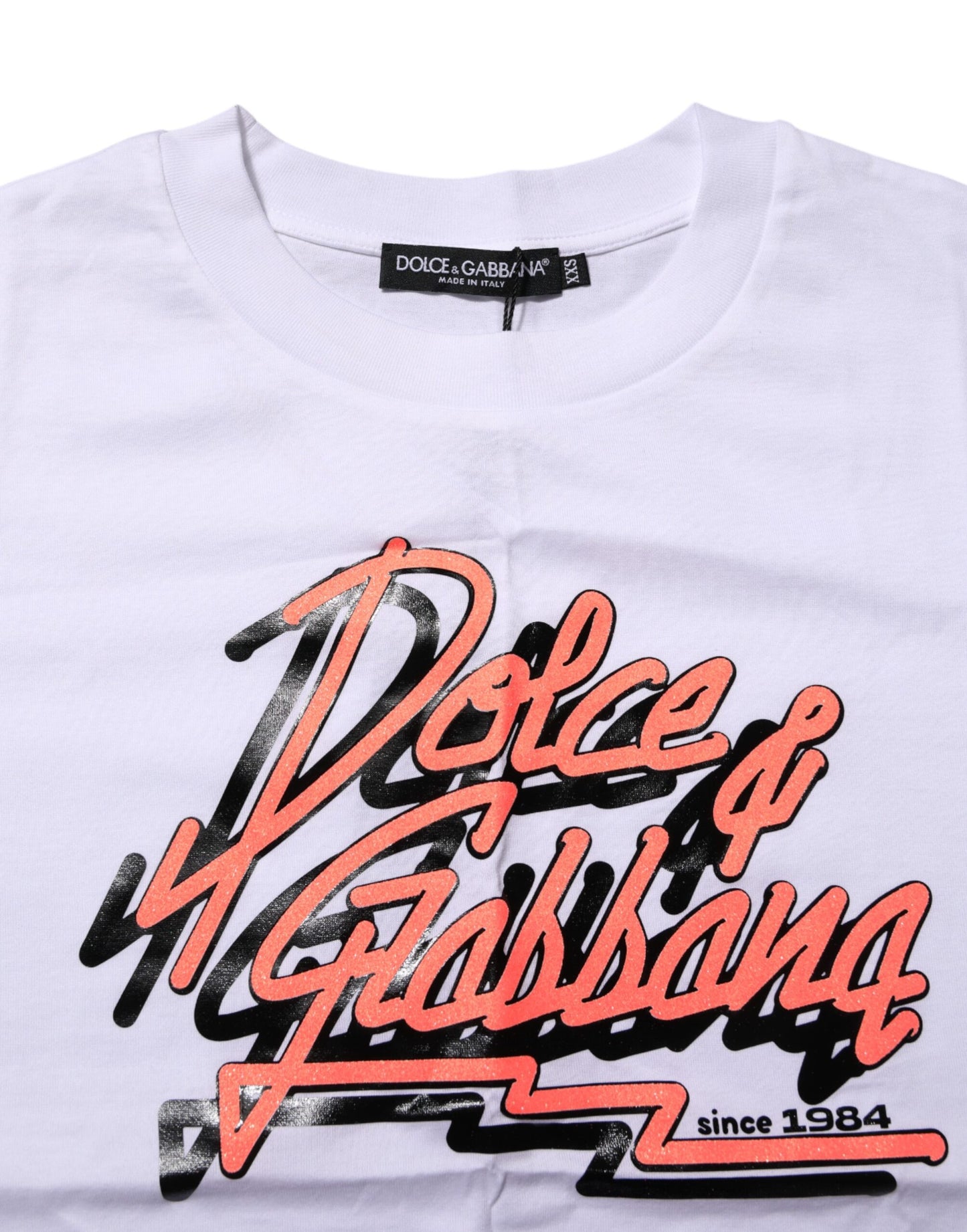Dolce & Gabbana – Weißes Baumwoll-T-Shirt mit Rundhalsausschnitt und grafischem Print