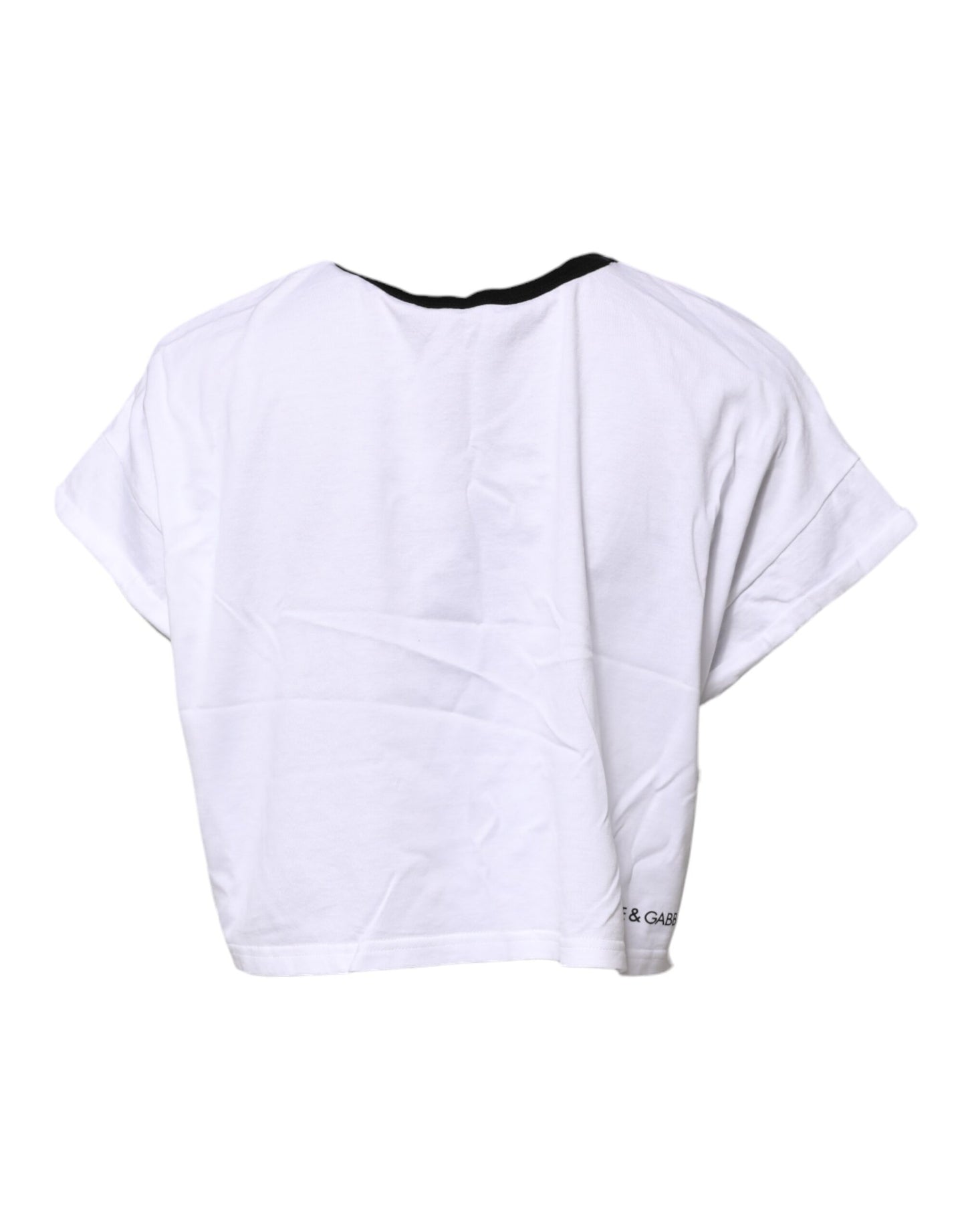 Dolce & Gabbana – Kurzes T-Shirt mit Rundhalsausschnitt und Grafikdruck in Weiß