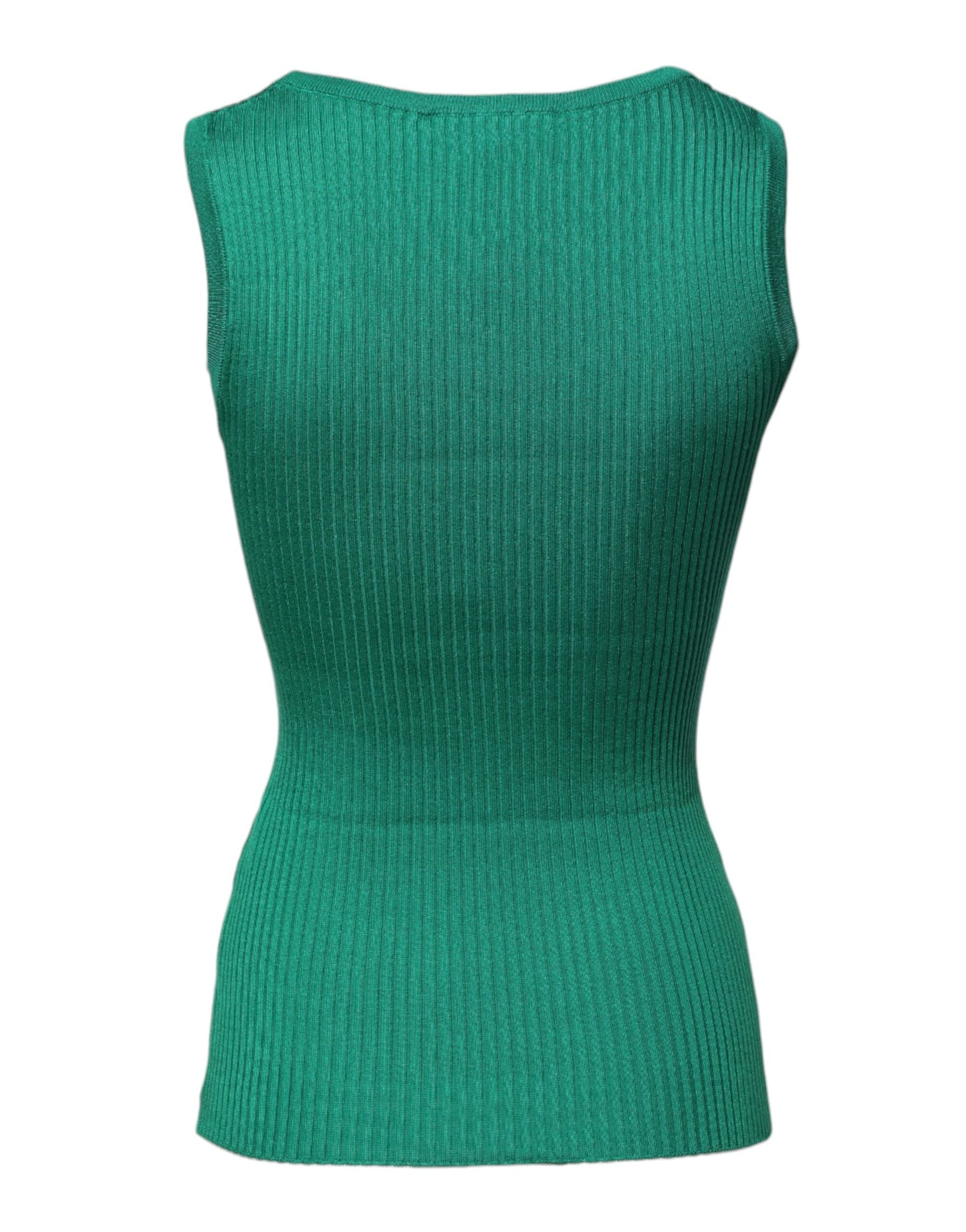Dolce & Gabbana Grünes ärmelloses Tanktop aus Seide mit Rundhalsausschnitt