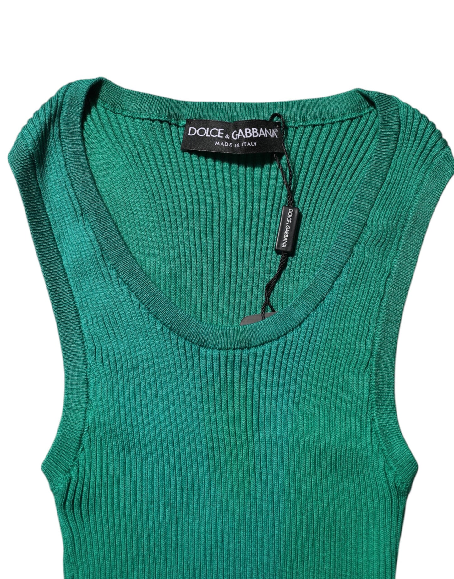Dolce & Gabbana Grünes ärmelloses Tanktop aus Seide mit Rundhalsausschnitt