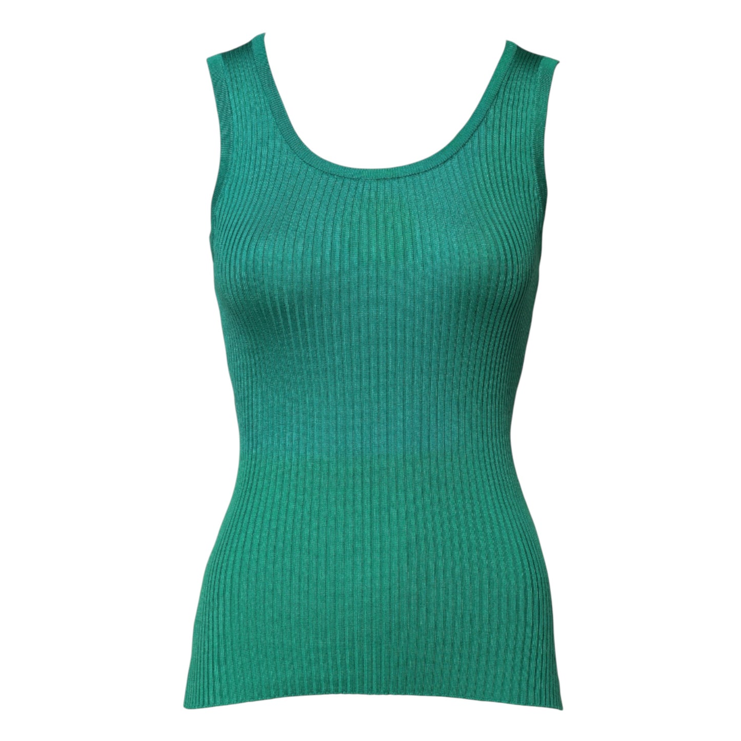 Dolce & Gabbana Grünes ärmelloses Tanktop aus Seide mit Rundhalsausschnitt