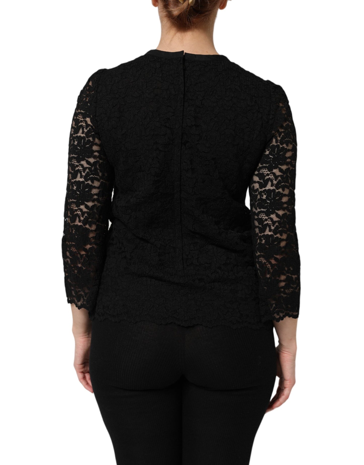 Dolce & Gabbana – Schwarzes Langarm-Blusetop aus Nylonspitze