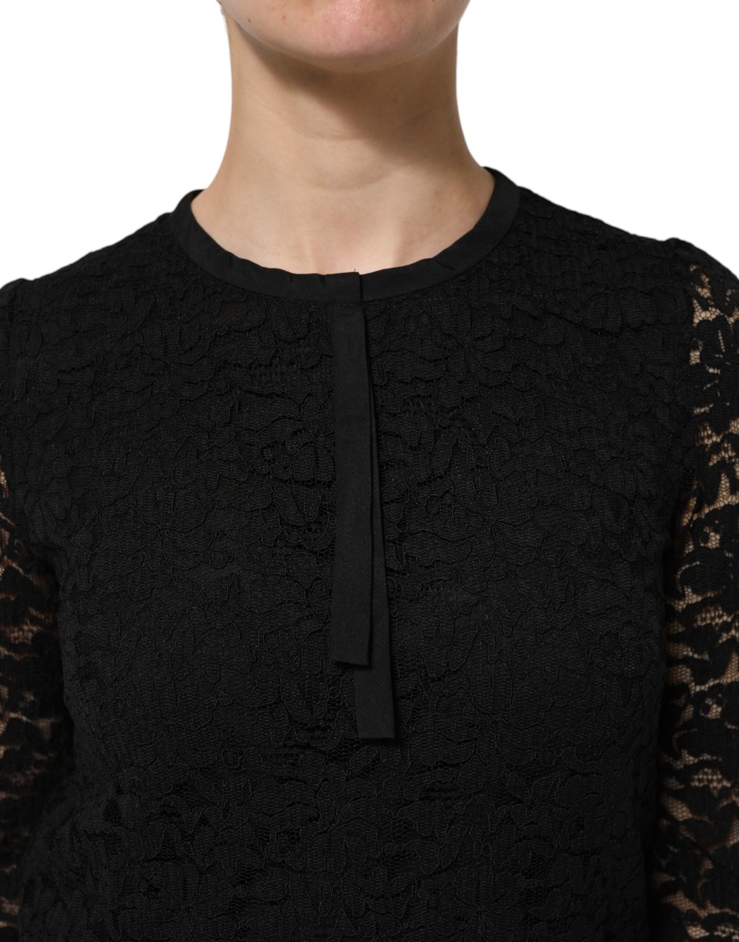 Dolce & Gabbana – Schwarzes Langarm-Blusetop aus Nylonspitze
