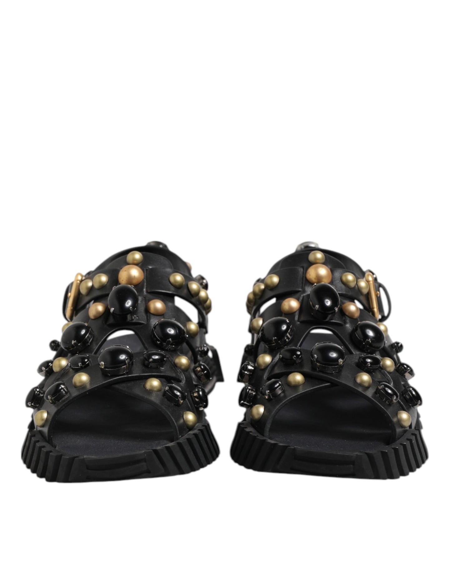 Dolce & Gabbana – Sandalen mit Knöchelriemen aus schwarzem Leder mit Nieten