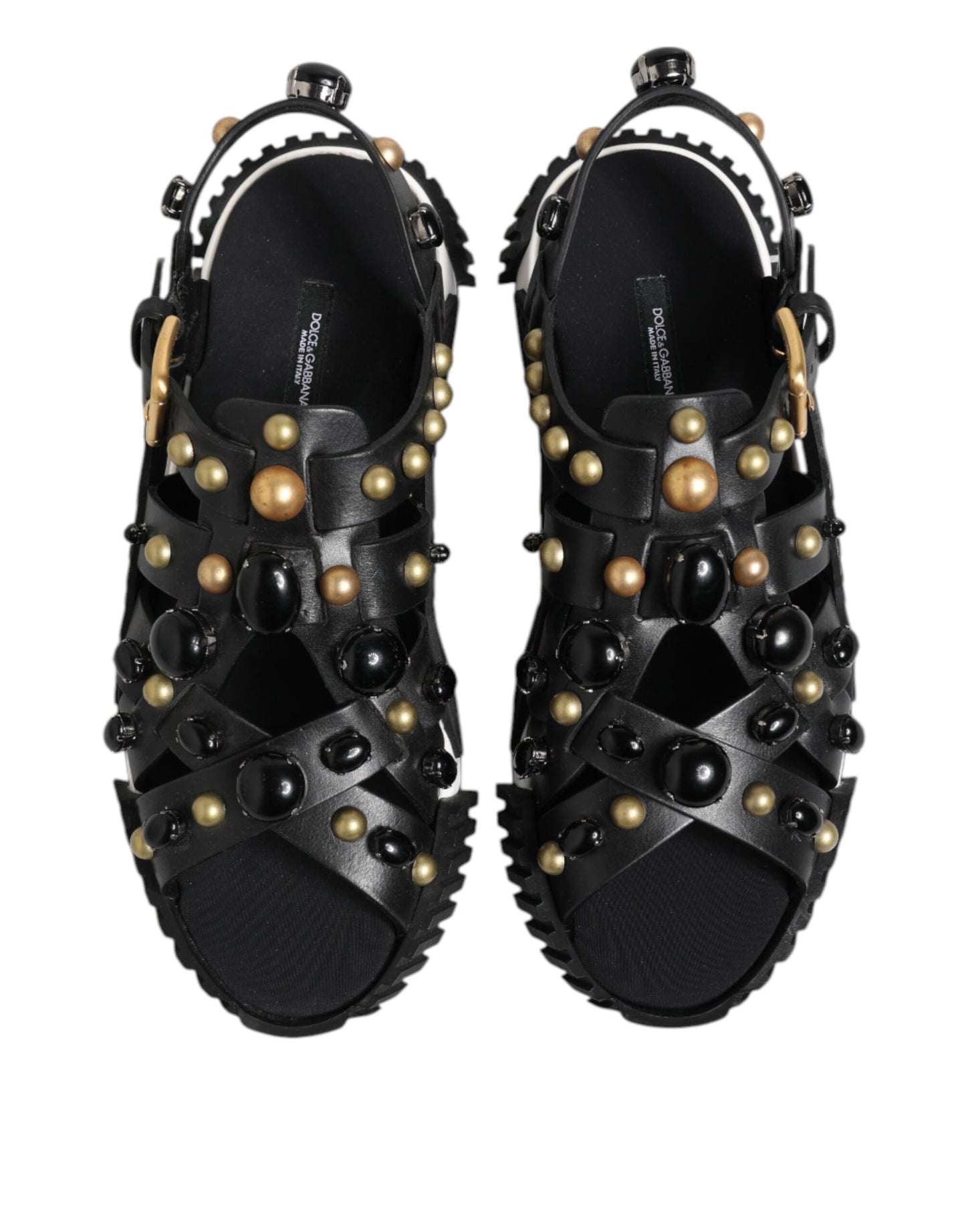 Dolce & Gabbana – Sandalen mit Knöchelriemen aus schwarzem Leder mit Nieten