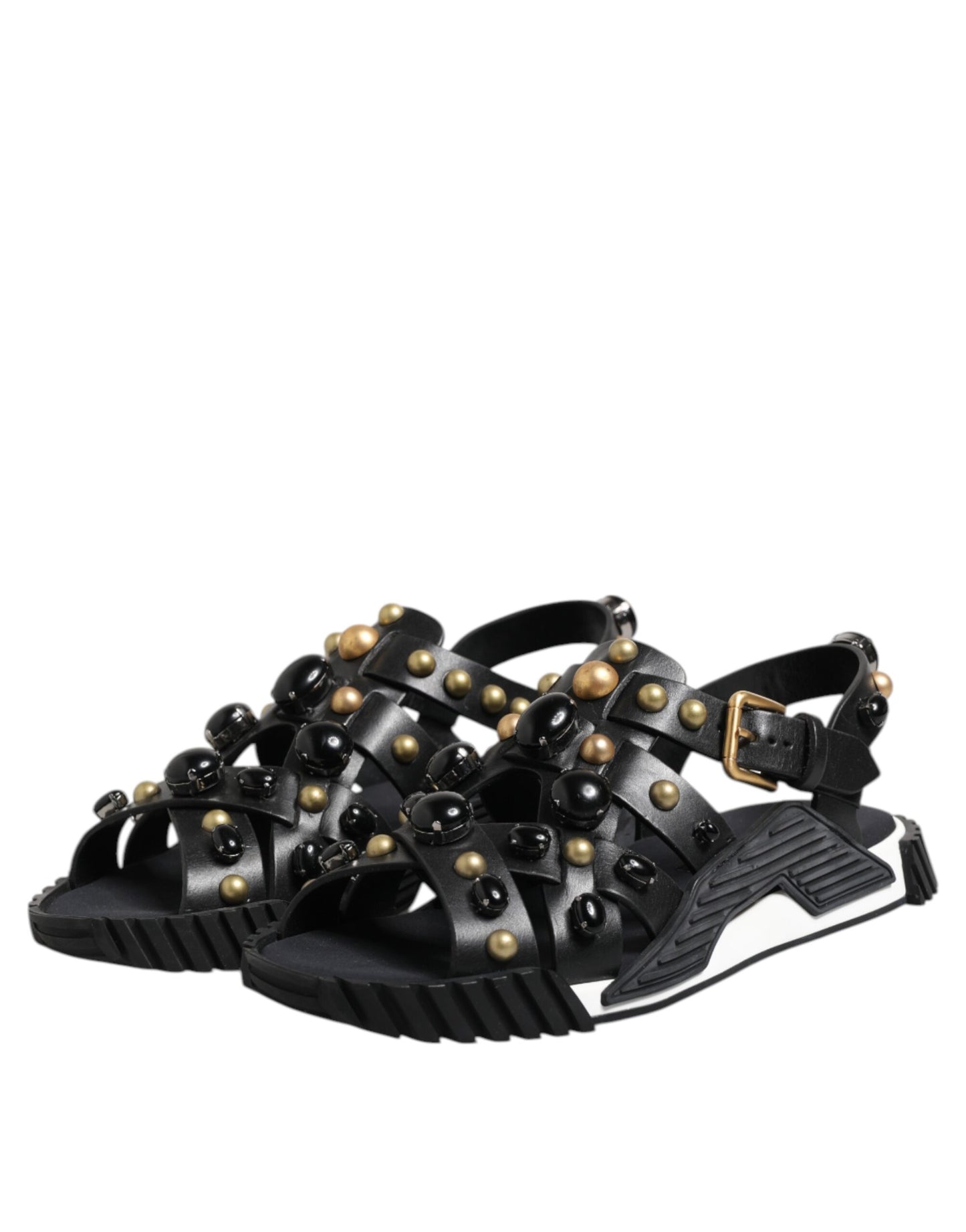 Dolce & Gabbana – Sandalen mit Knöchelriemen aus schwarzem Leder mit Nieten