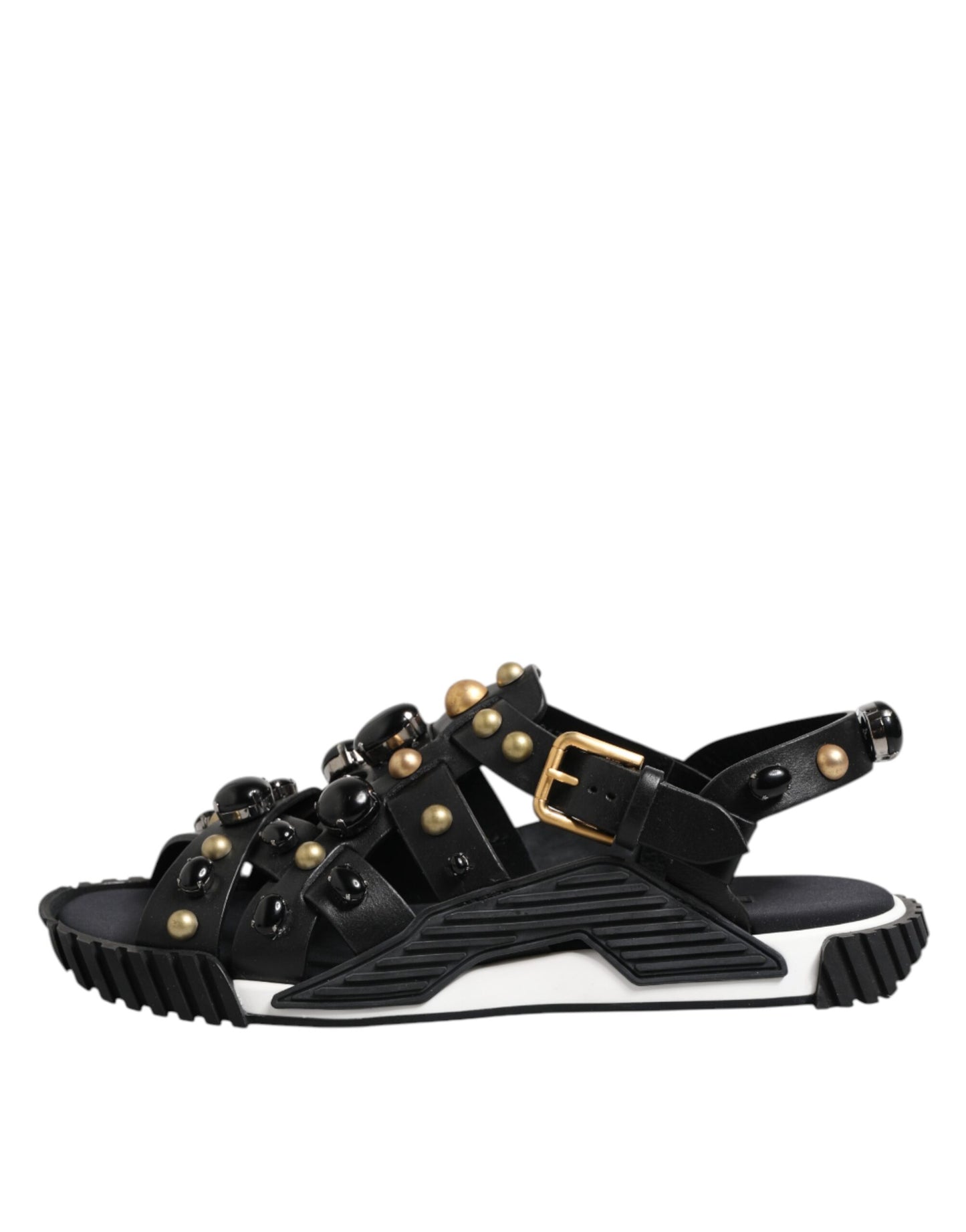 Dolce & Gabbana – Sandalen mit Knöchelriemen aus schwarzem Leder mit Nieten