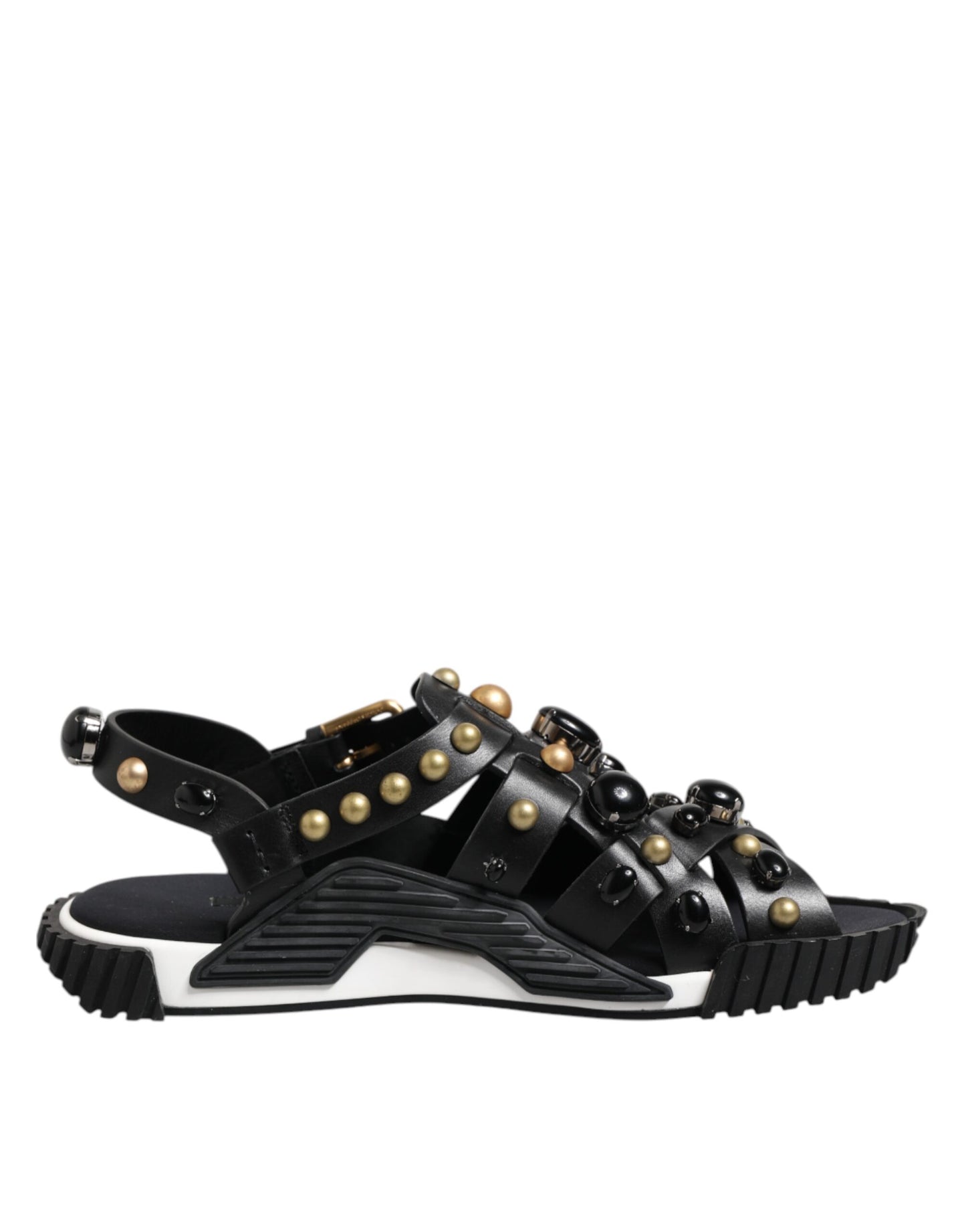 Dolce & Gabbana – Sandalen mit Knöchelriemen aus schwarzem Leder mit Nieten