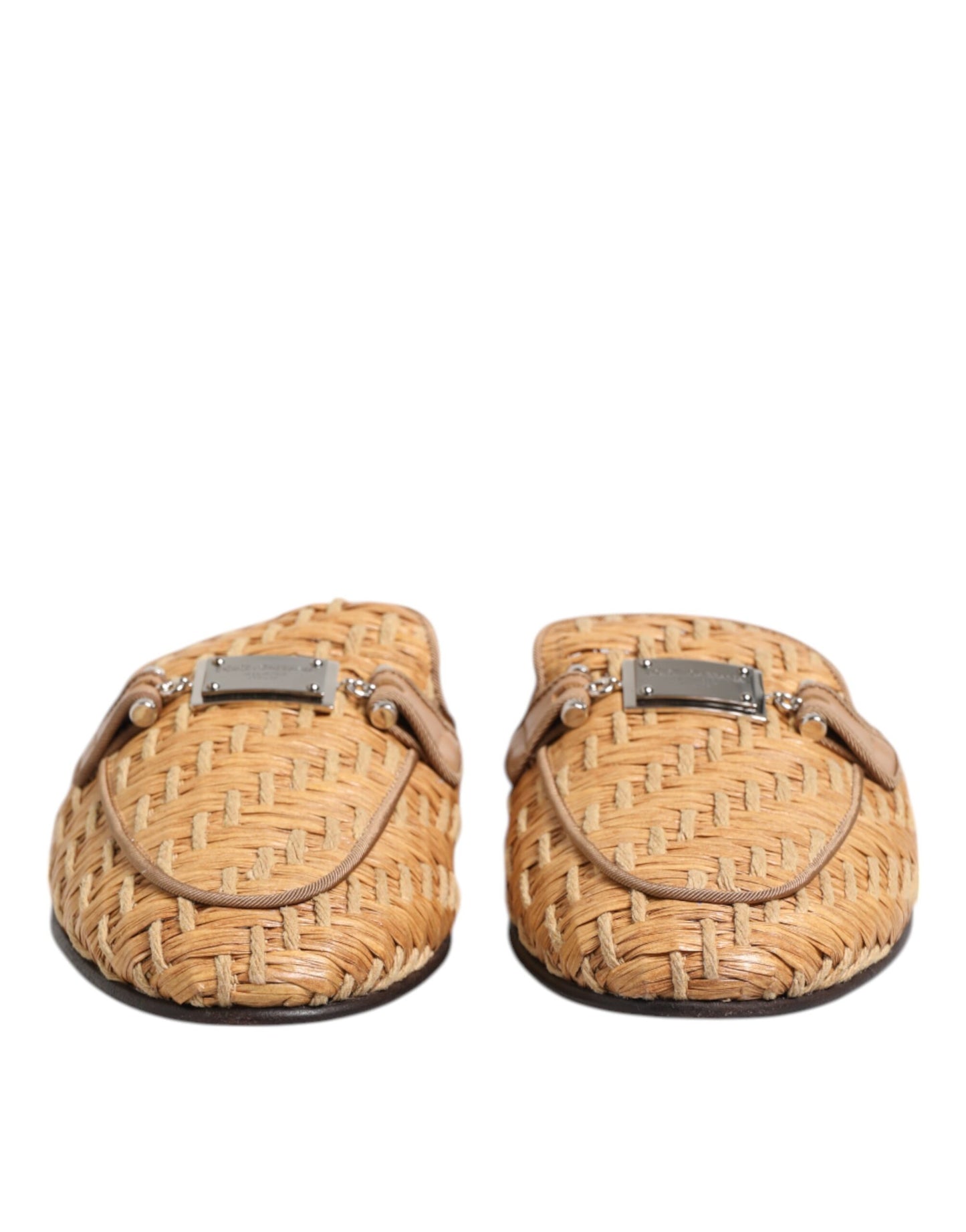 Dolce & Gabbana Beige Rattan Flache Pantoletten Herren Sandalen Schuhe