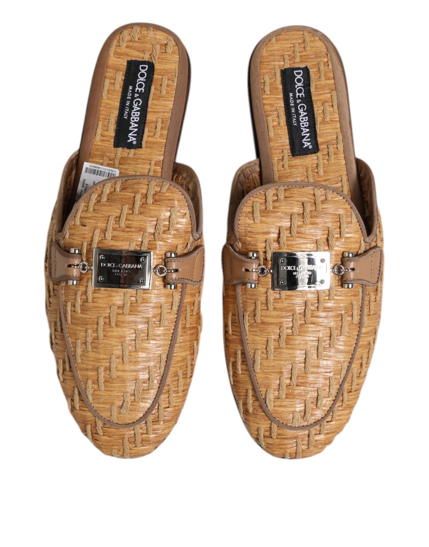 Dolce & Gabbana Beige Rattan Flache Pantoletten Herren Sandalen Schuhe