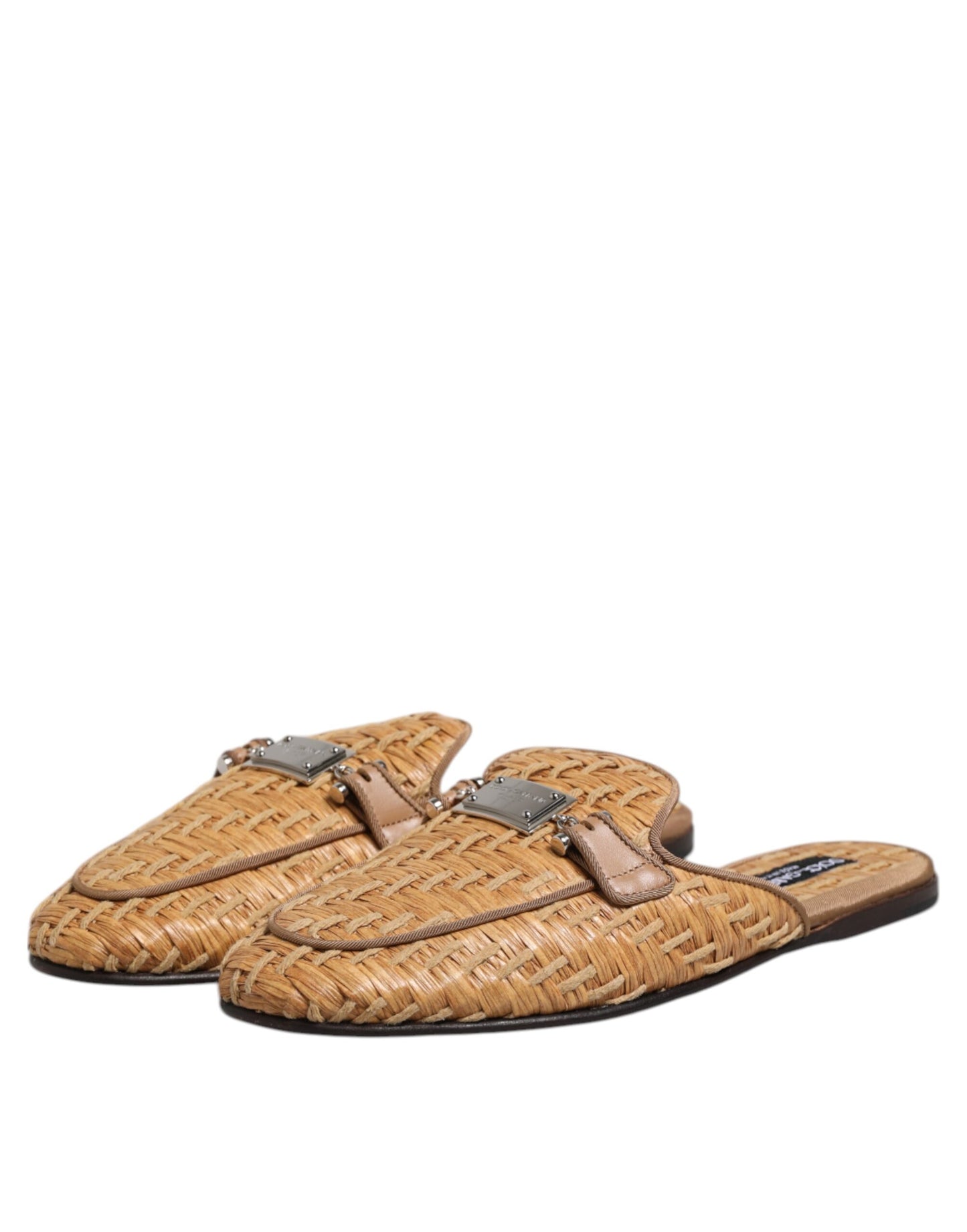 Dolce & Gabbana Beige Rattan Flache Pantoletten Herren Sandalen Schuhe