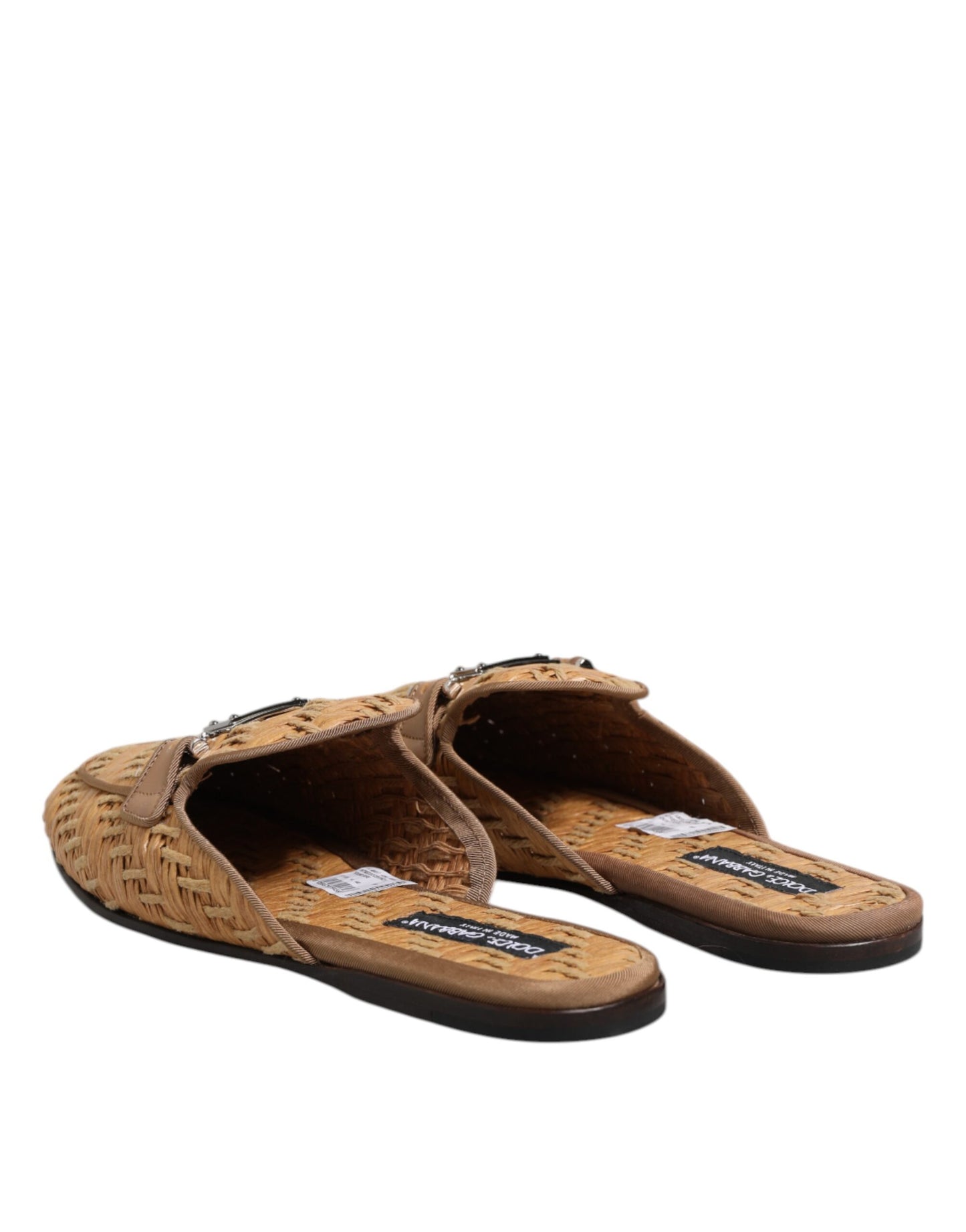 Dolce & Gabbana Beige Rattan Flache Pantoletten Herren Sandalen Schuhe