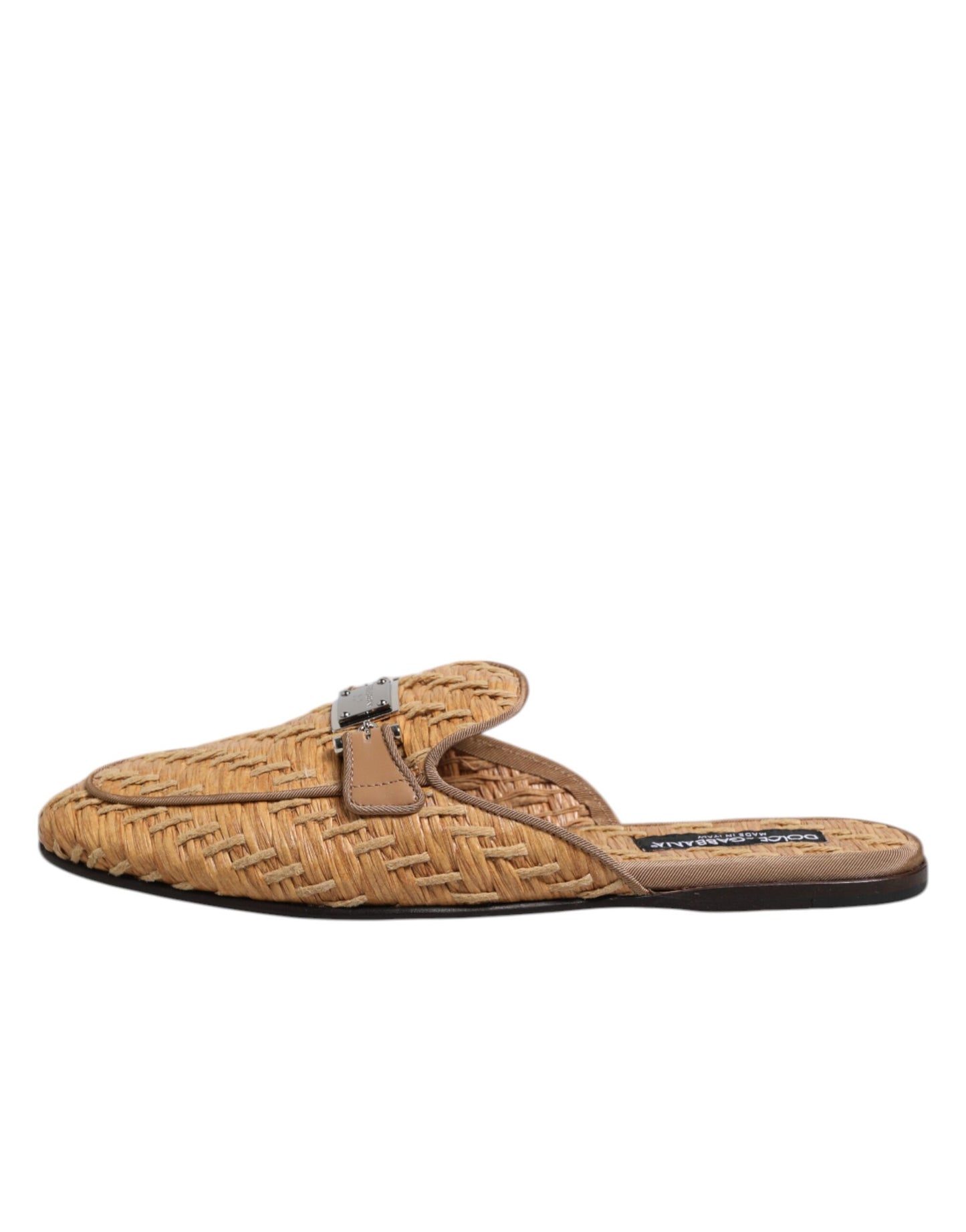 Dolce & Gabbana Beige Rattan Flache Pantoletten Herren Sandalen Schuhe