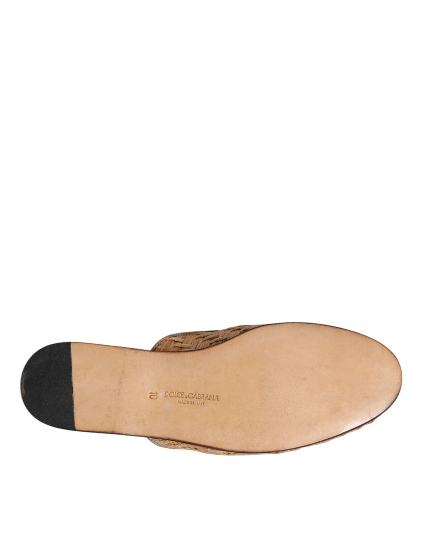 Dolce & Gabbana Beige Rattan Flache Pantoletten Herren Sandalen Schuhe