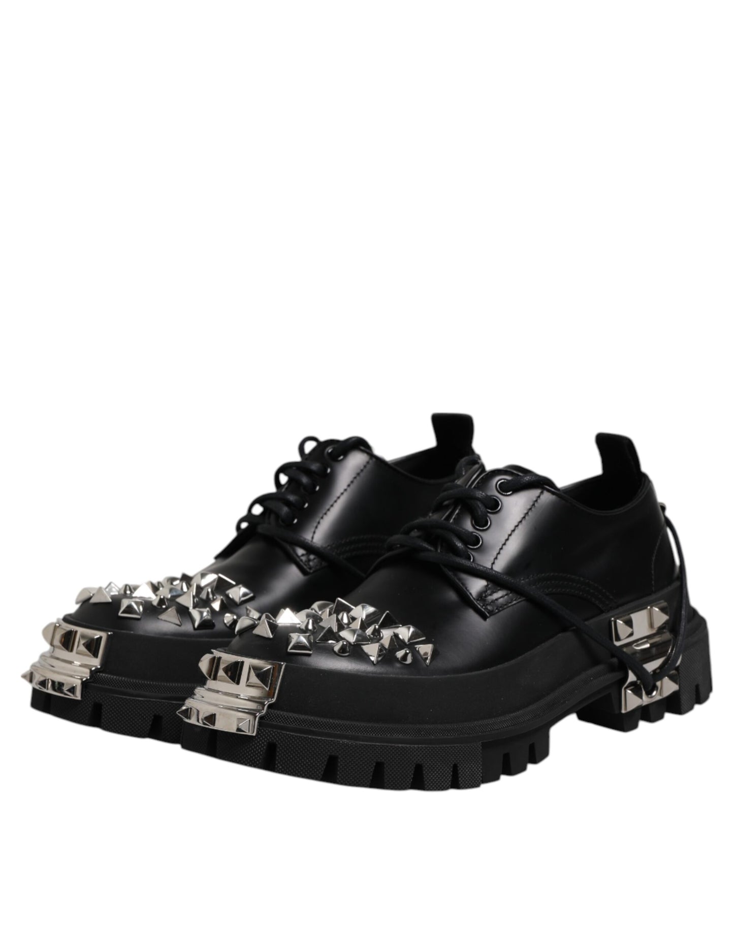 Dolce & Gabbana – Trekking-Derby-Schuhe aus schwarzem Leder mit Verzierung