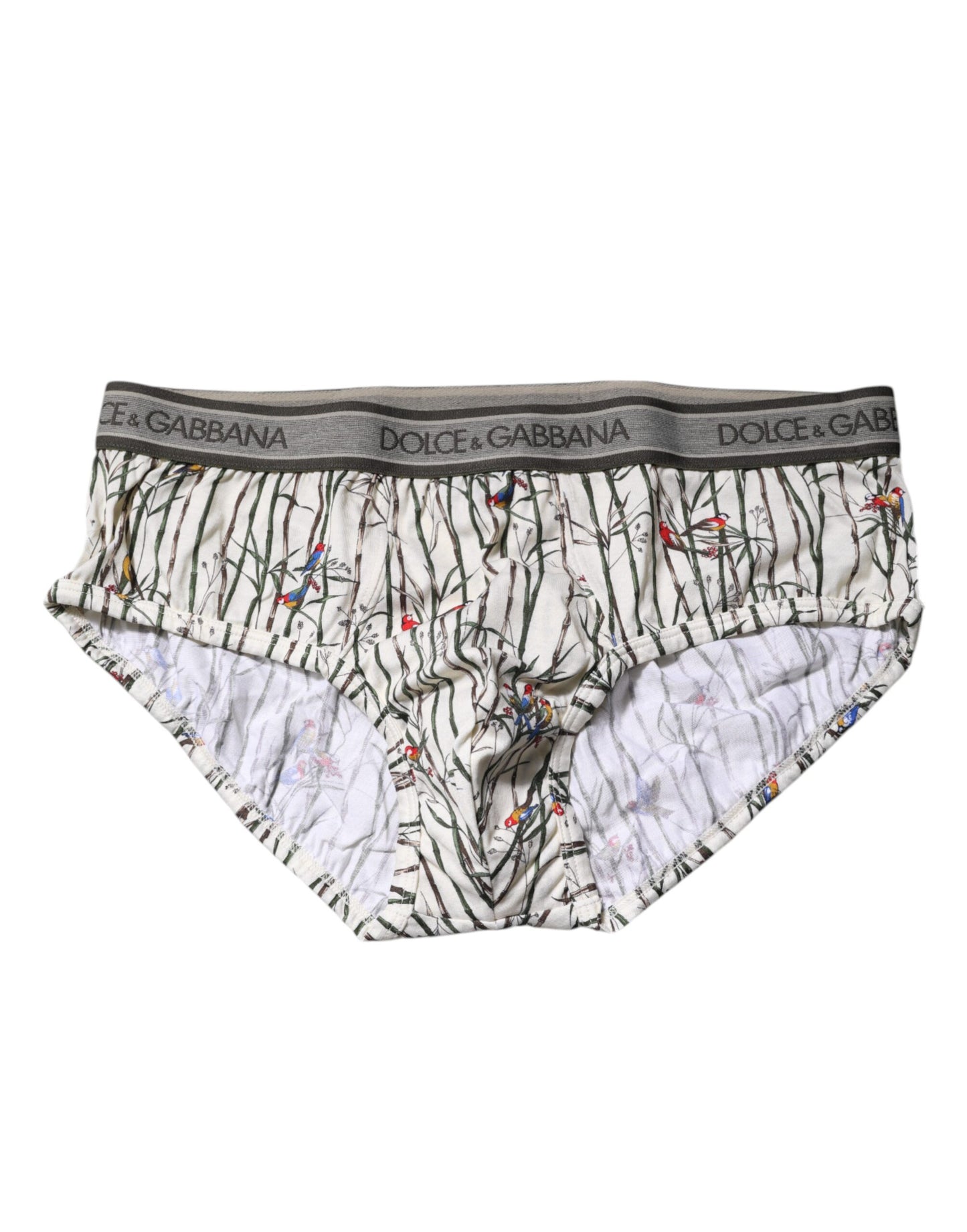 Dolce & Gabbana – Slip aus Baumwolle mit elfenbeinfarbenem Vogelprint