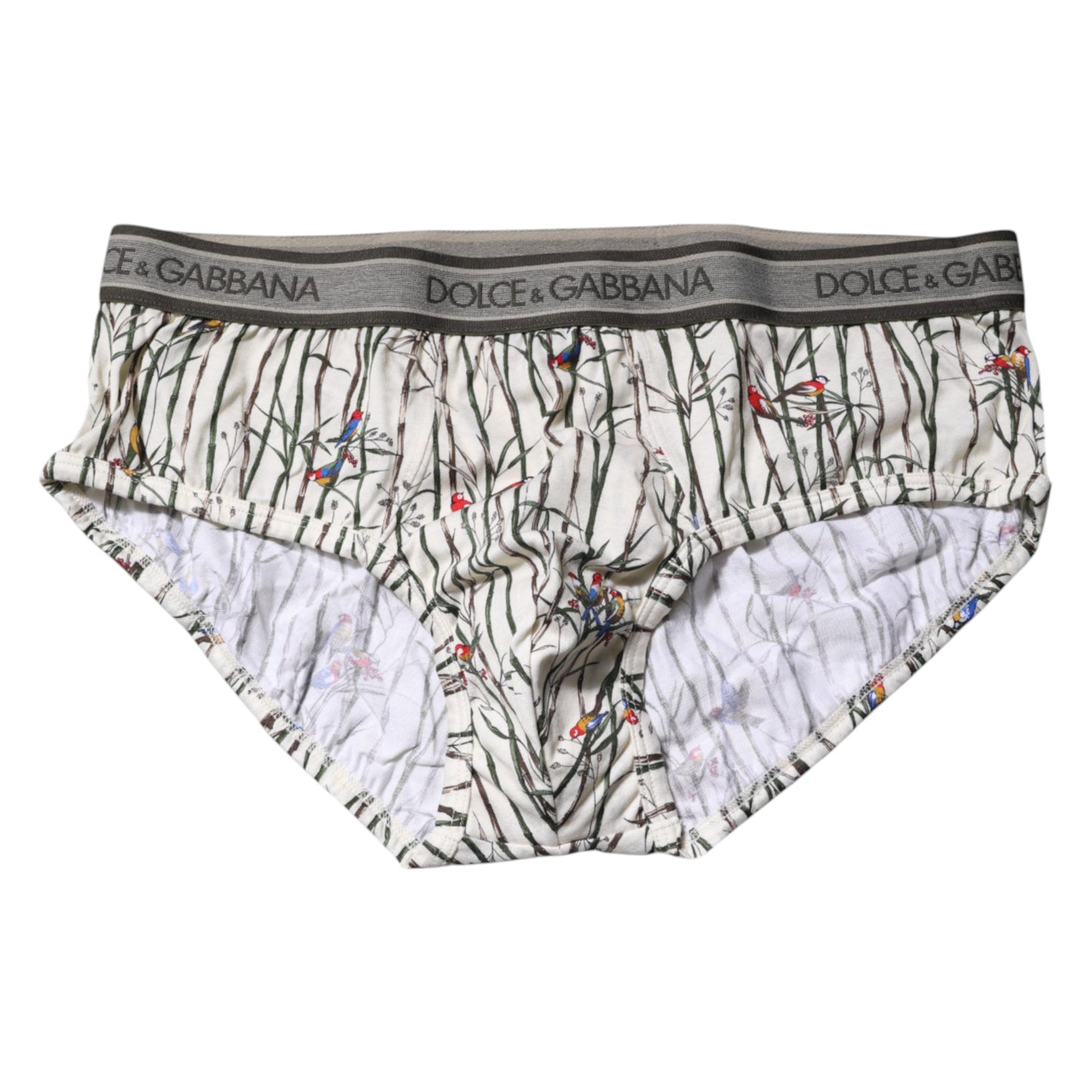 Dolce & Gabbana – Slip aus Baumwolle mit elfenbeinfarbenem Vogelprint
