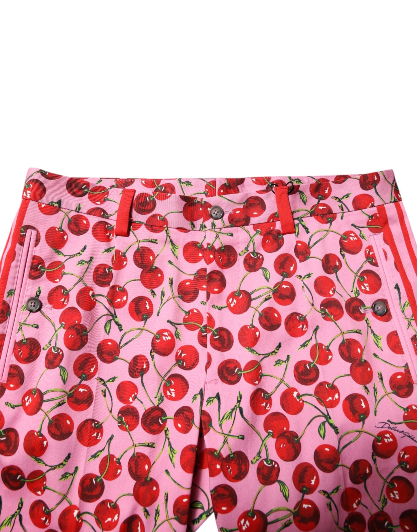 Dolce & Gabbana – Rosafarbene Anzughose aus Baumwolle mit Kirschmuster