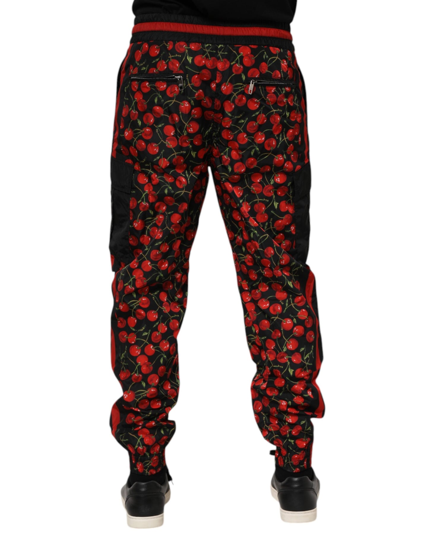 Dolce & Gabbana Schwarz Rot Kirsche Print Männer Jogginghose Hosen