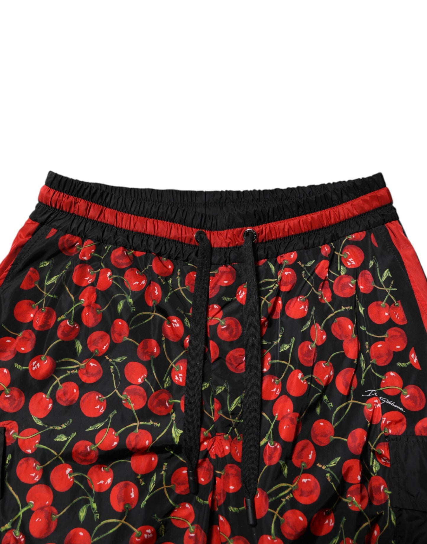 Dolce & Gabbana Schwarz Rot Kirsche Print Männer Jogginghose Hosen