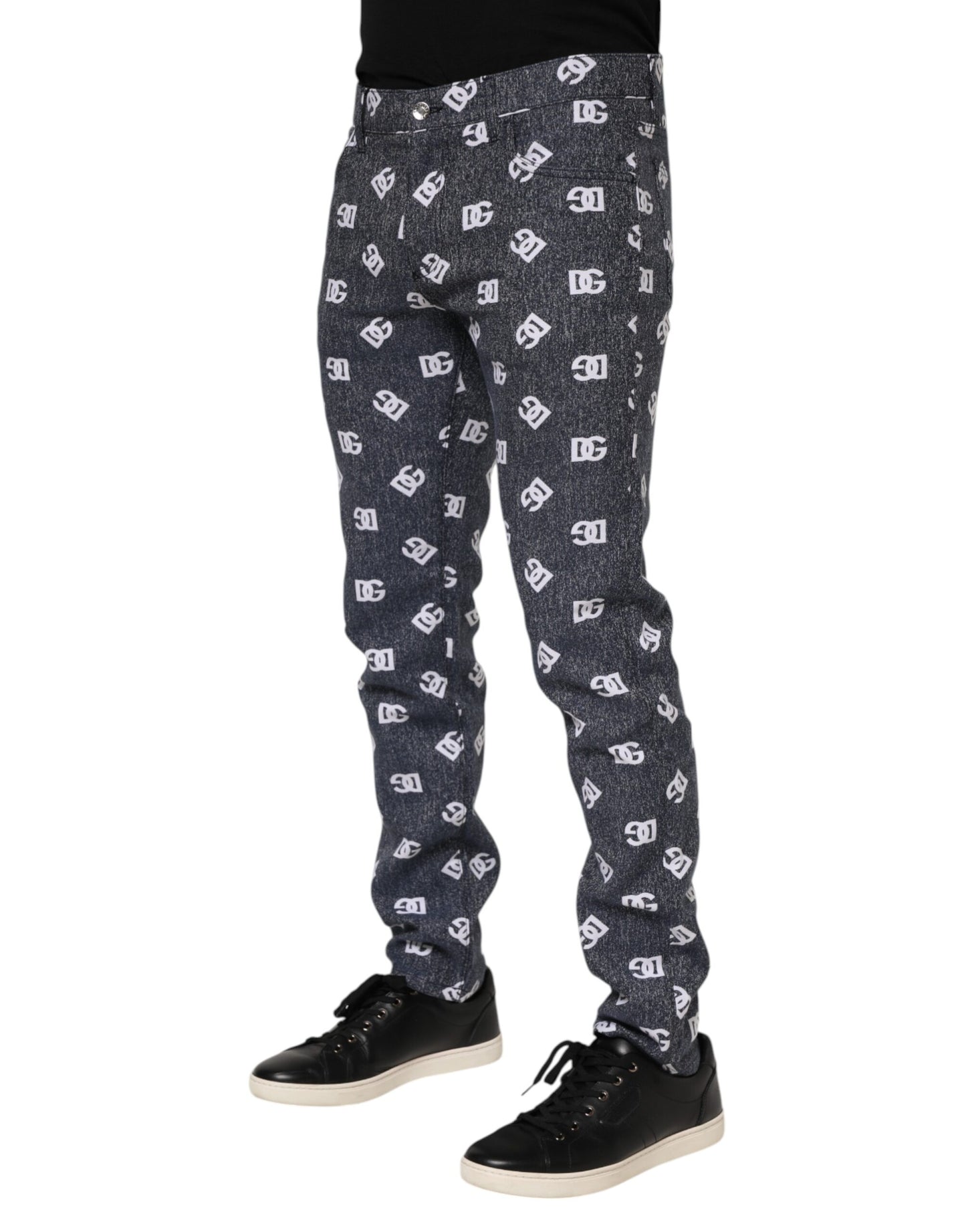 Dolce & Gabbana Dunkelgraue Skinny-Jeans aus Baumwolle mit Logo