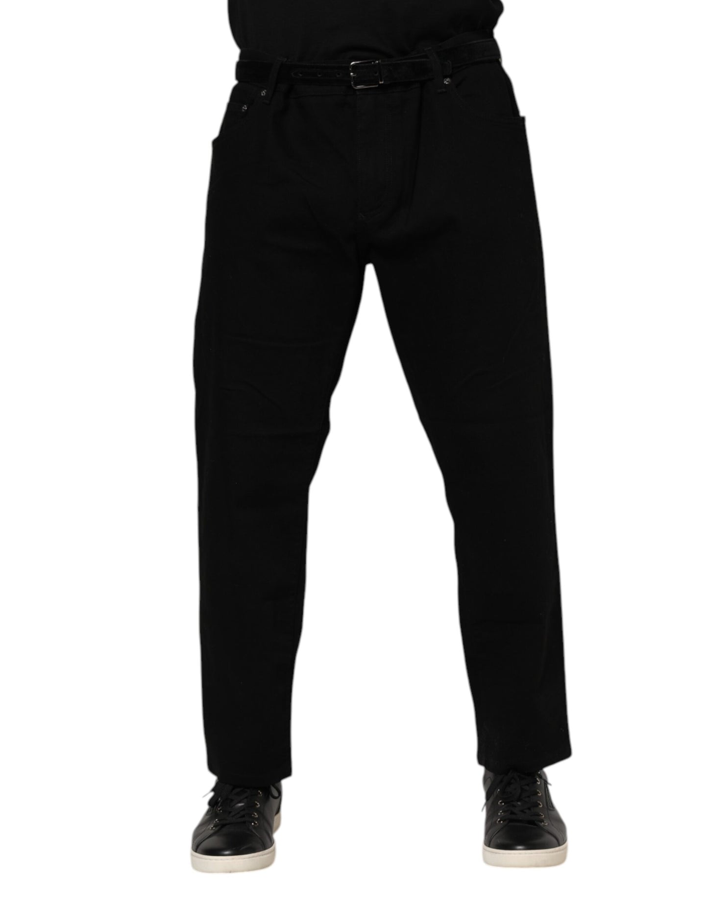 Dolce & Gabbana – Schwarze Jeans aus Baumwoll-Denim mit Logo-Plakette