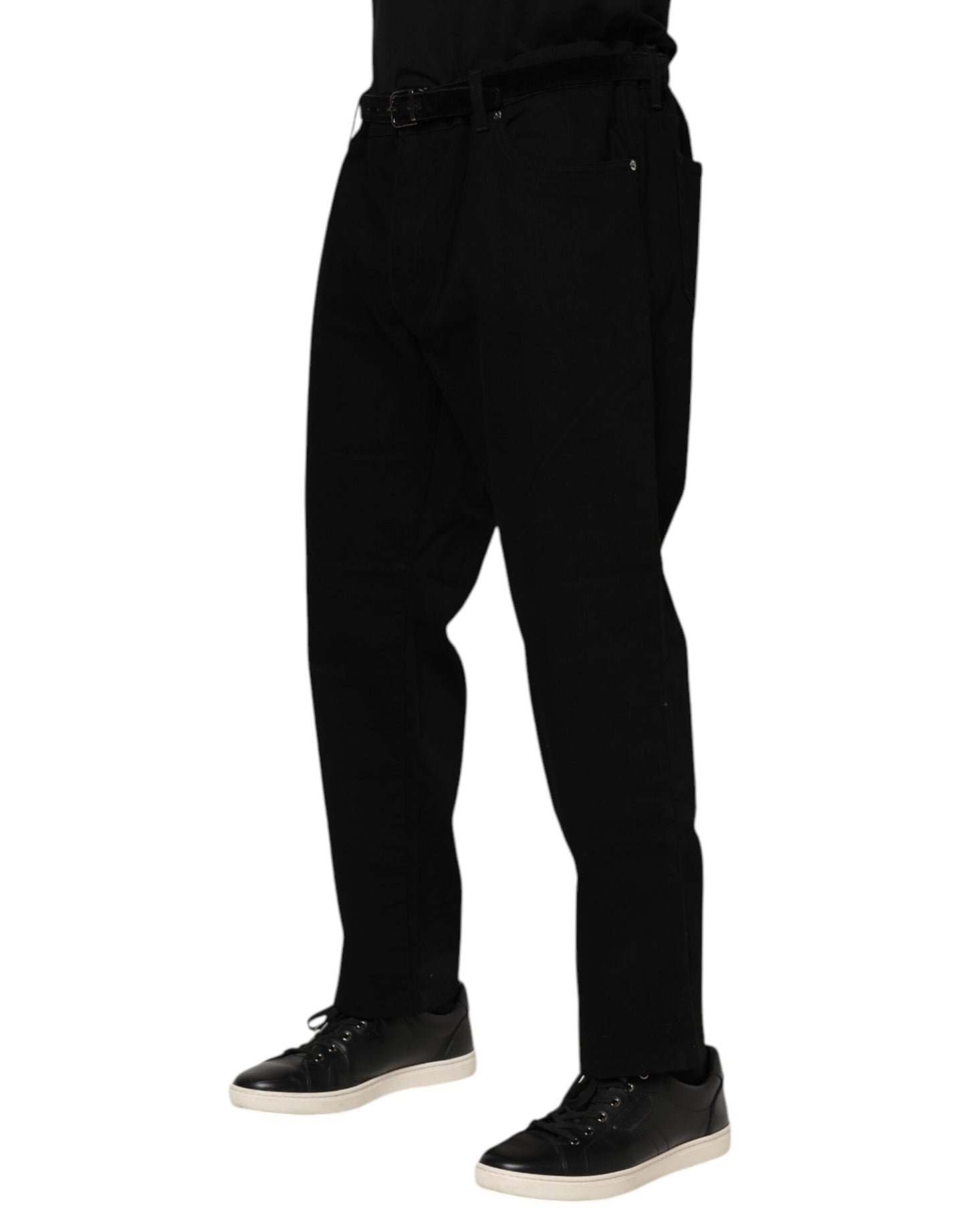 Dolce & Gabbana – Schwarze Jeans aus Baumwoll-Denim mit Logo-Plakette
