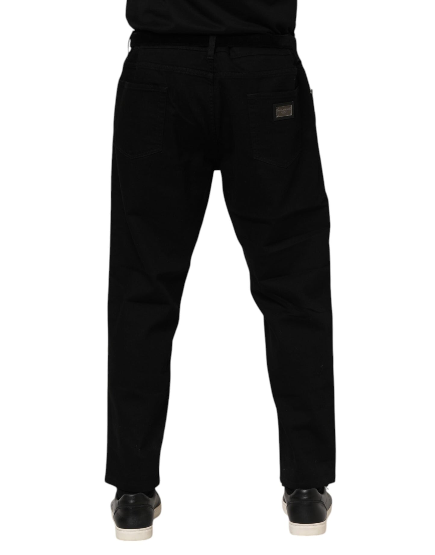 Dolce & Gabbana – Schwarze Jeans aus Baumwoll-Denim mit Logo-Plakette