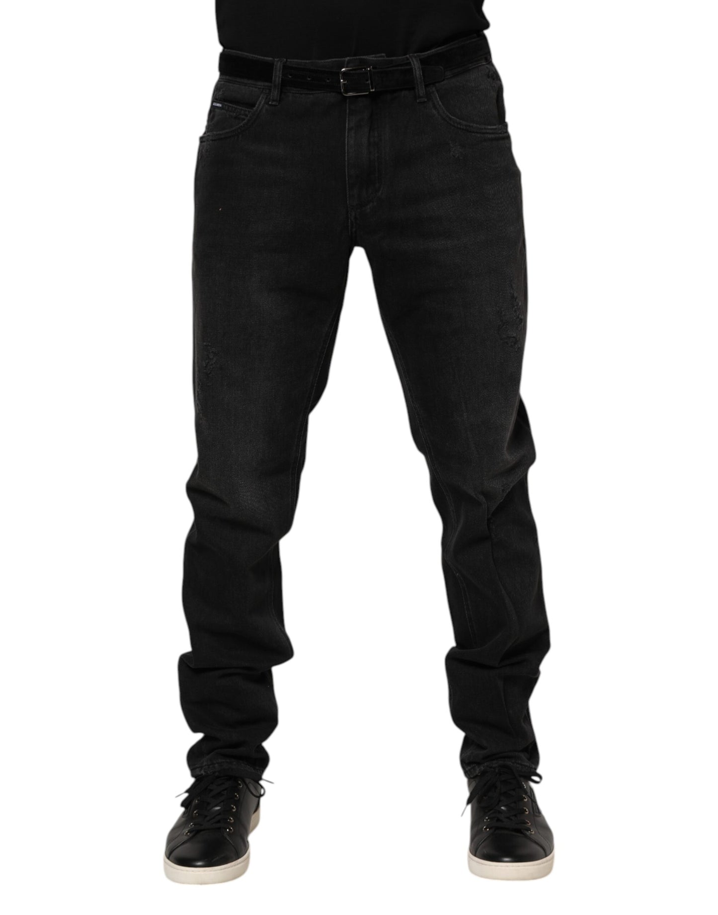 Dolce & Gabbana – Schwarze Skinny-Jeans aus Baumwolle mit Logo-Schild