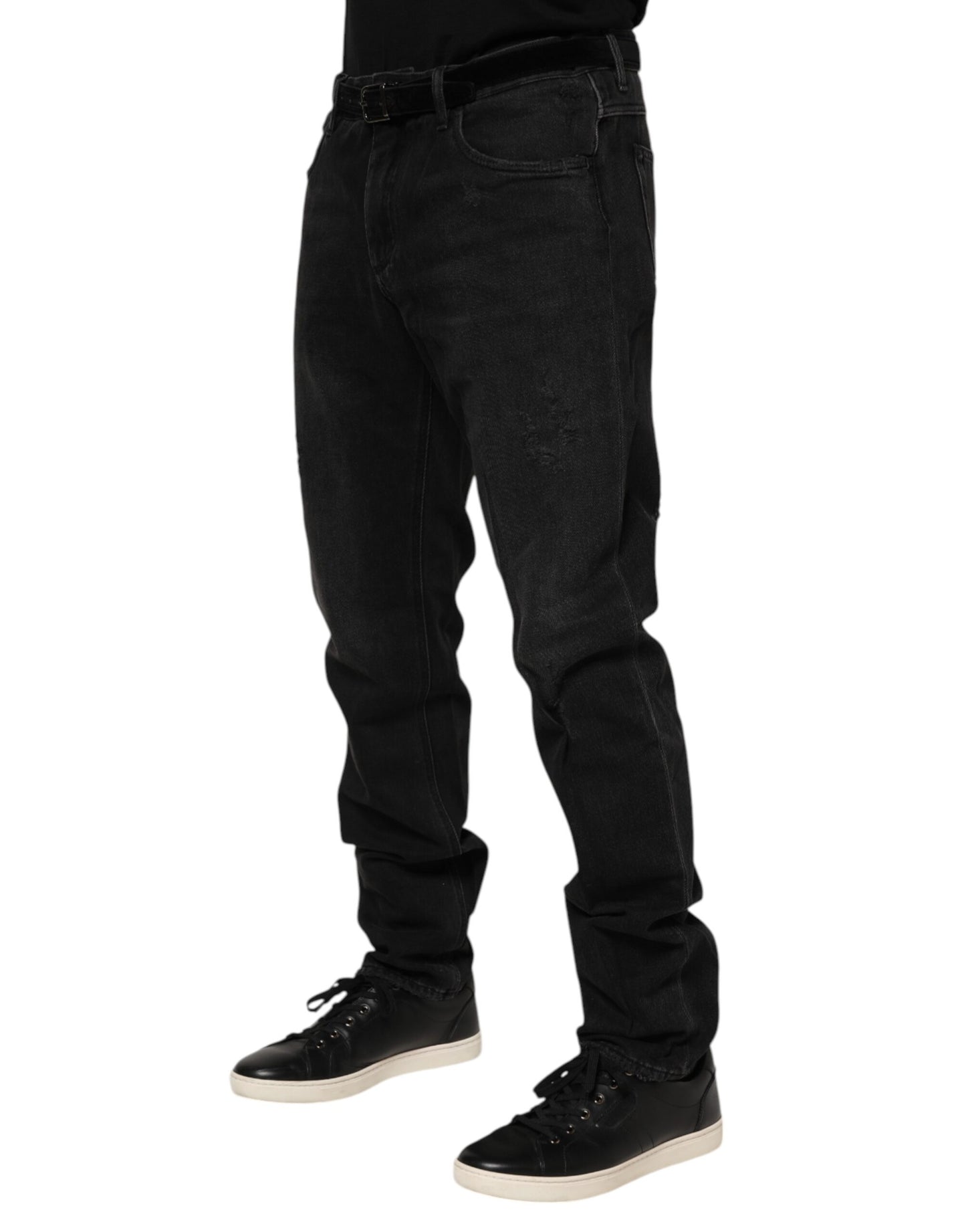 Dolce & Gabbana – Schwarze Skinny-Jeans aus Baumwolle mit Logo-Schild