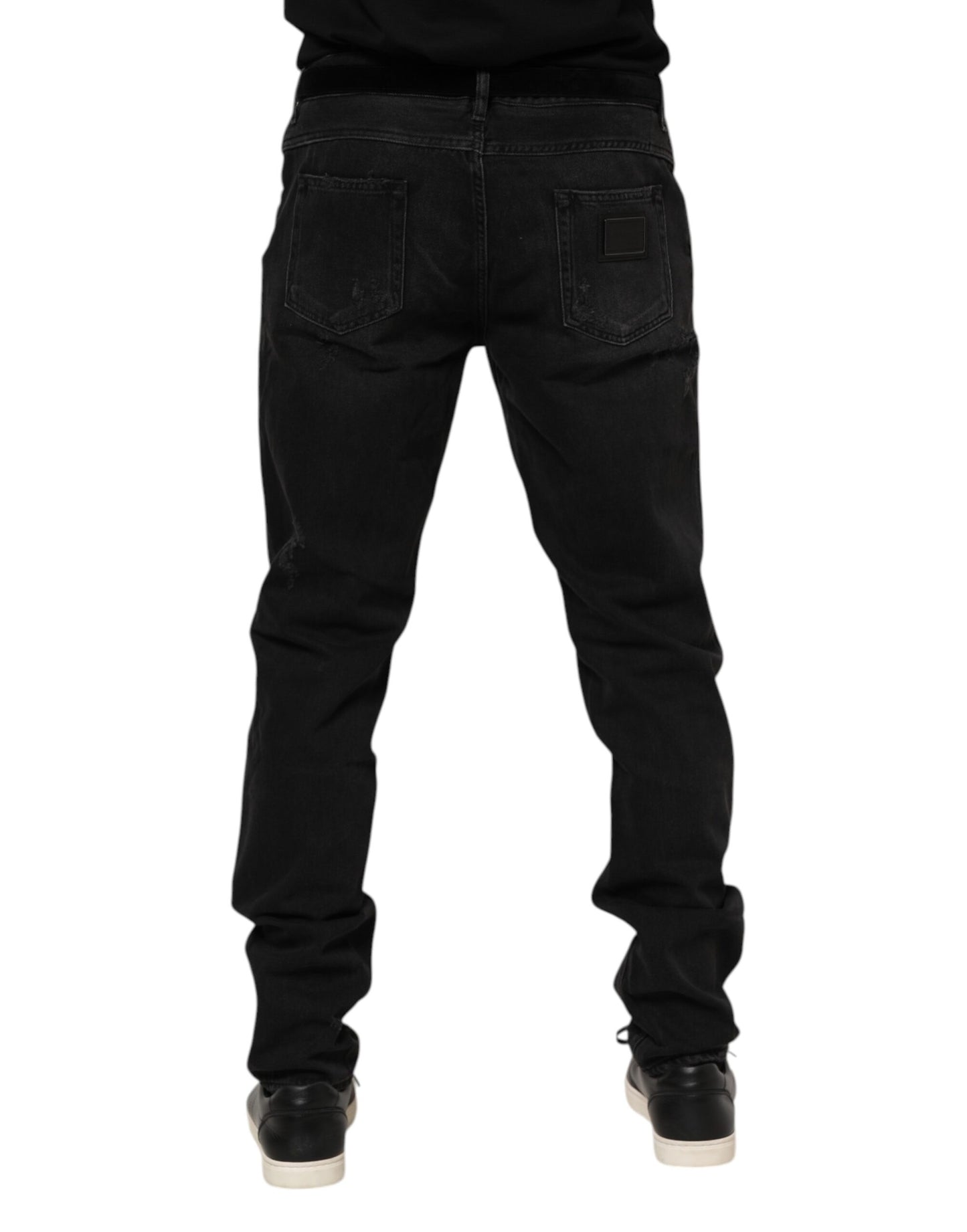 Dolce & Gabbana – Schwarze Skinny-Jeans aus Baumwolle mit Logo-Schild