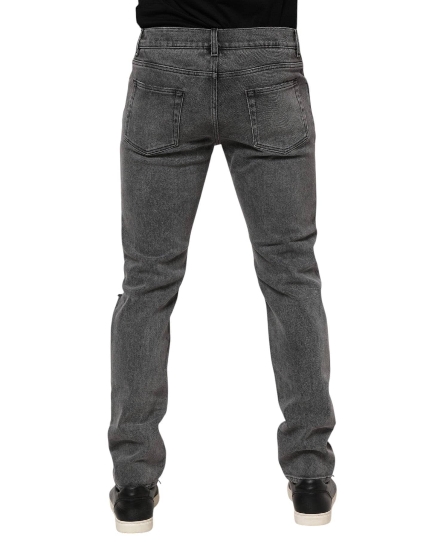 Dolce & Gabbana – Graue Jeans aus Baumwoll-Denim mit Logo-Plakette