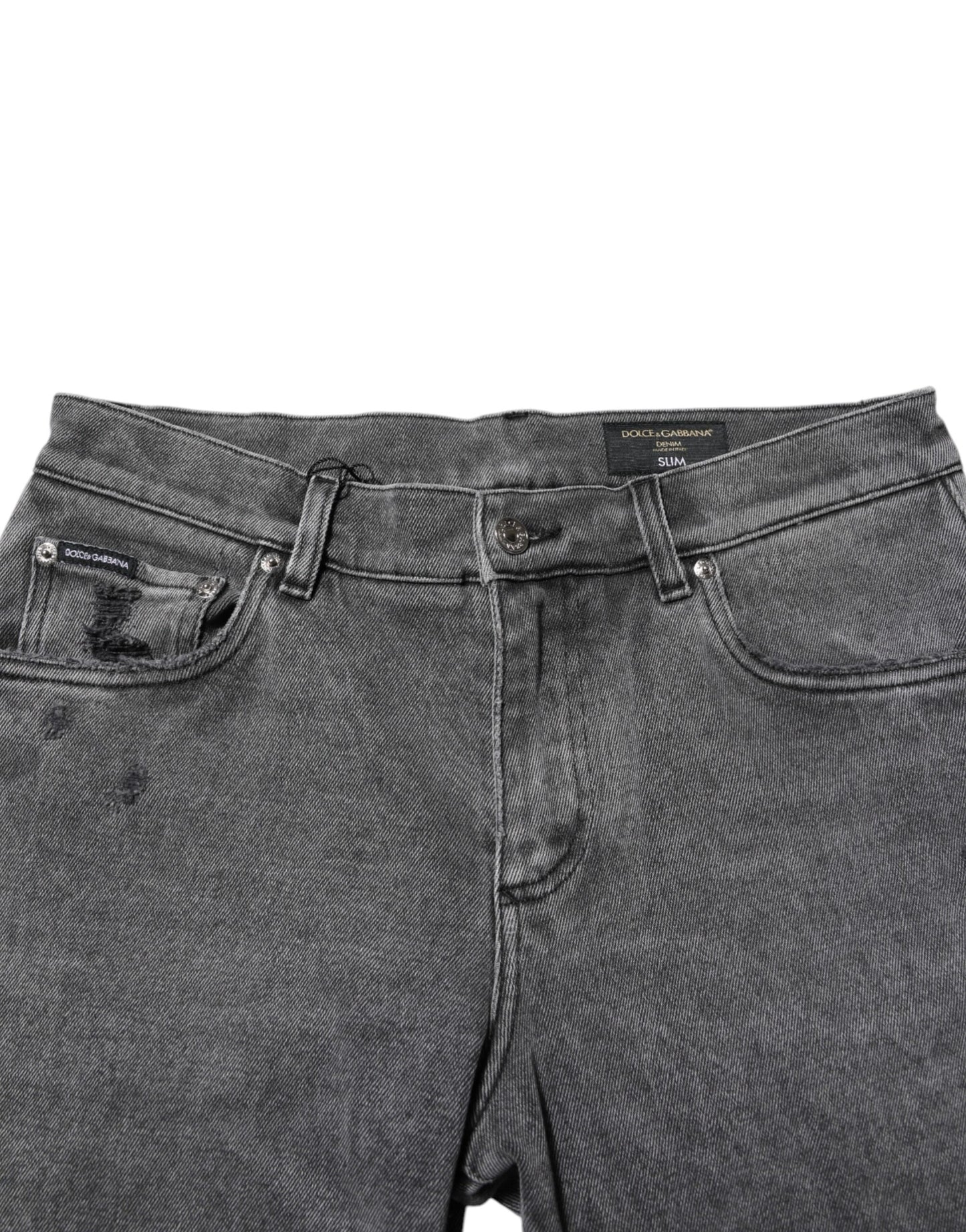 Dolce & Gabbana – Graue Jeans aus Baumwoll-Denim mit Logo-Plakette