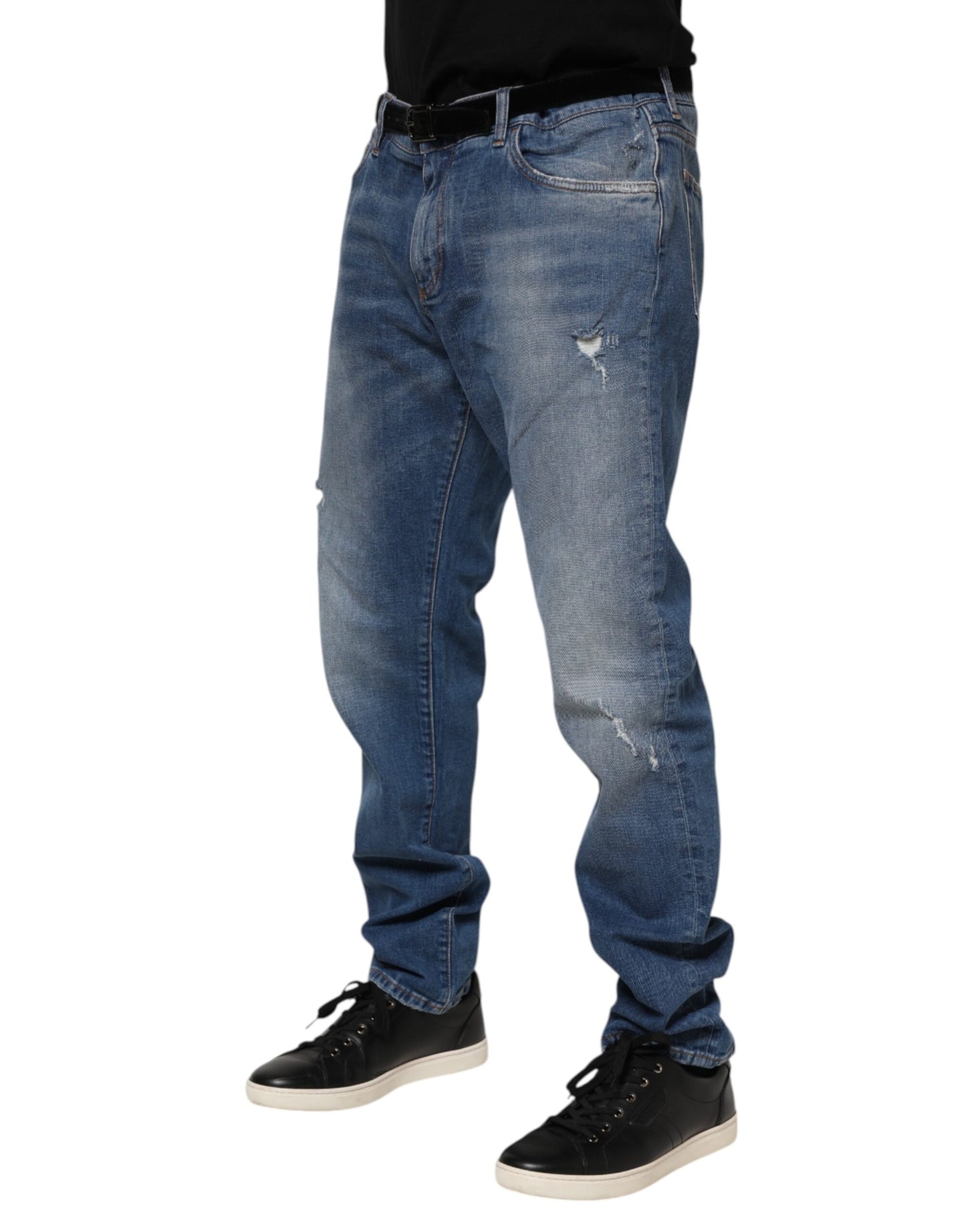 Dolce & Gabbana – Blaue Jeans aus gewaschener Baumwolle mit Logo-Schild