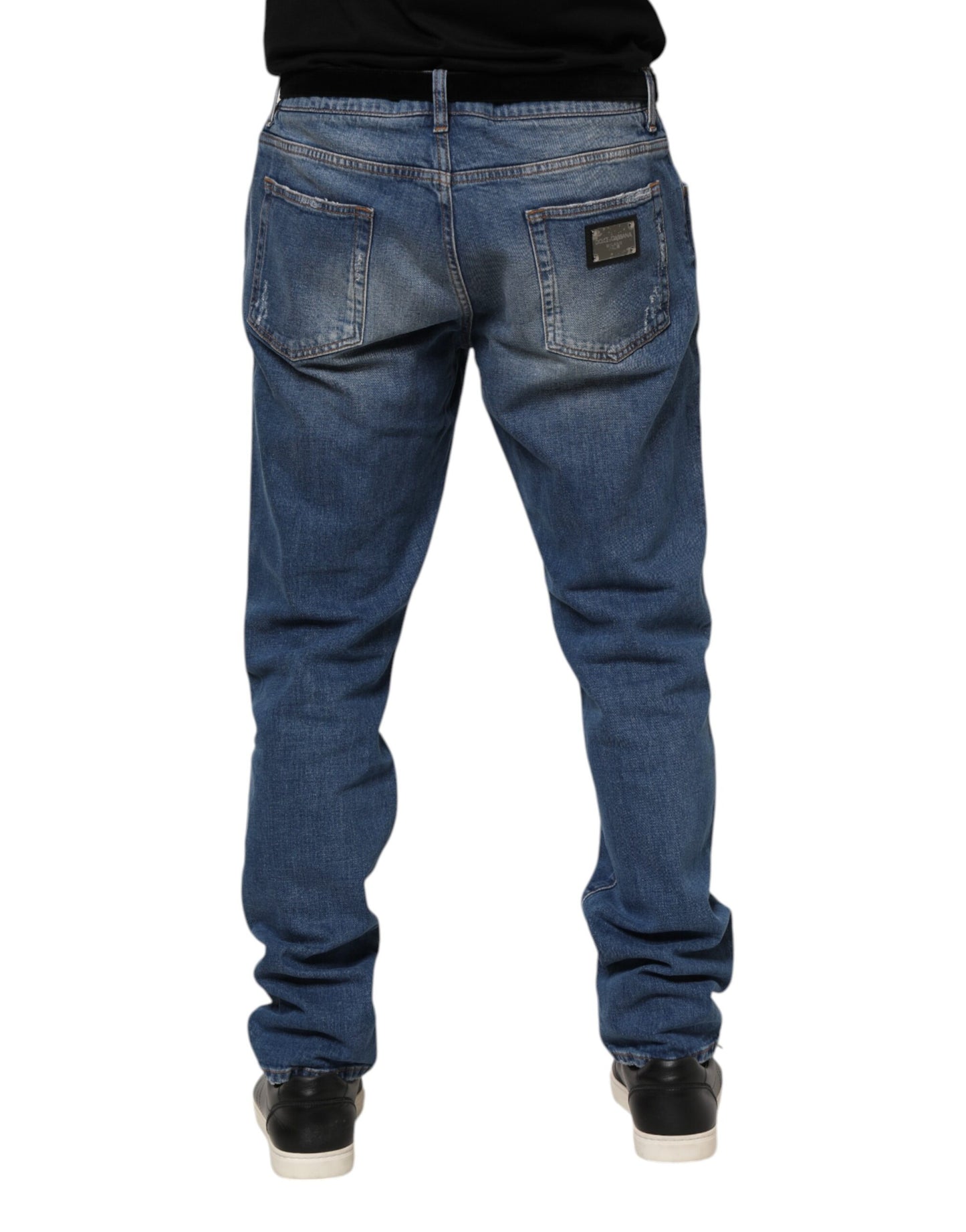 Dolce & Gabbana – Blaue Jeans aus gewaschener Baumwolle mit Logo-Schild