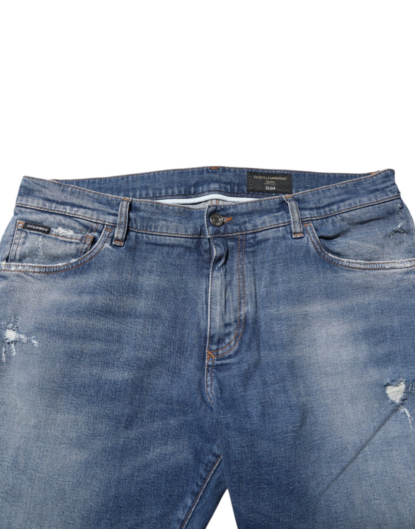 Dolce & Gabbana – Blaue Jeans aus gewaschener Baumwolle mit Logo-Schild