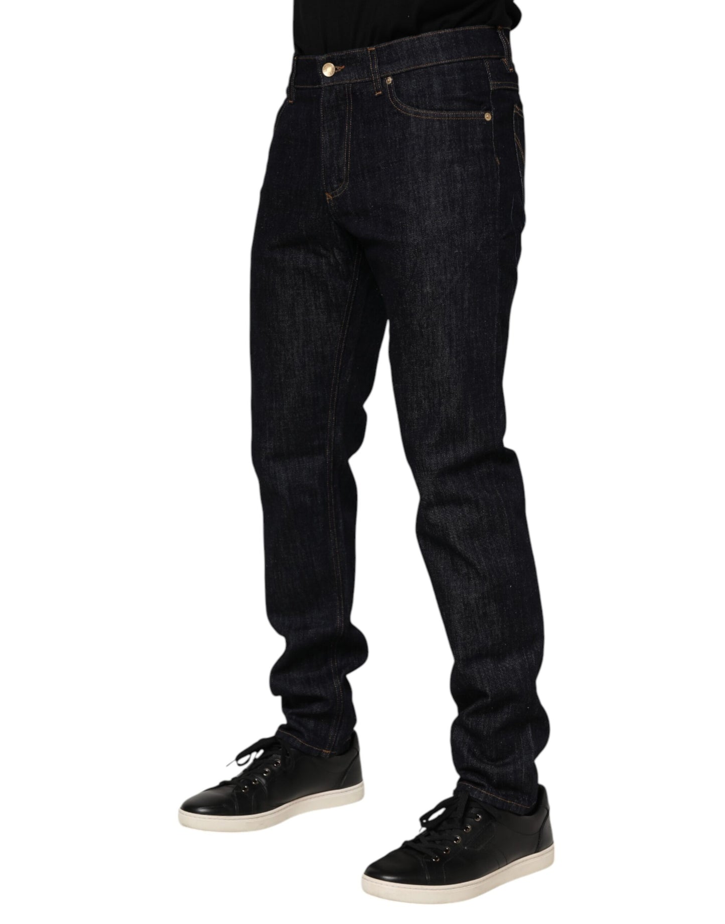 Dolce & Gabbana Dunkelblaue Jeans aus Baumwolle mit Logo-Plakette für Herren
