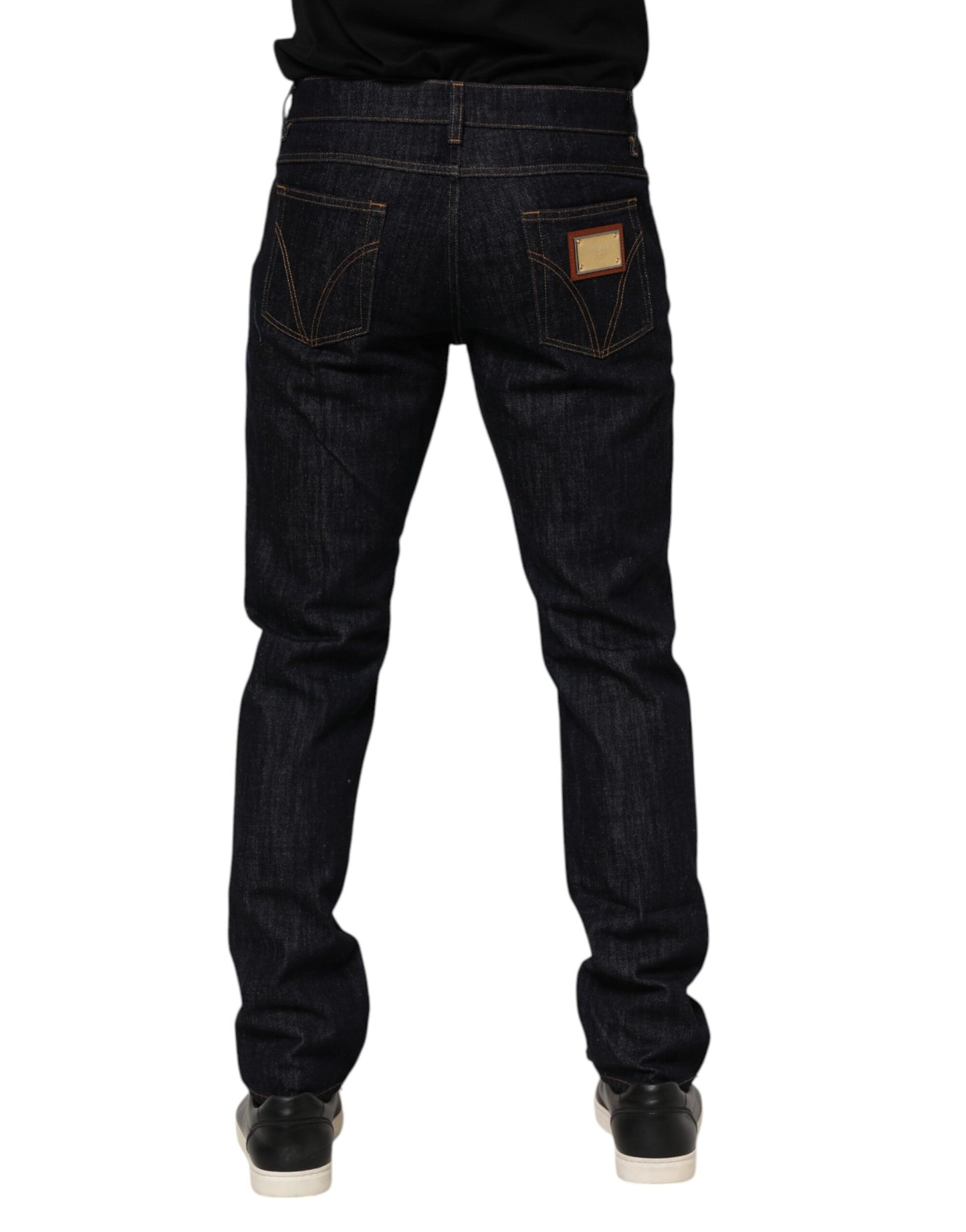 Dolce & Gabbana Dunkelblaue Jeans aus Baumwolle mit Logo-Plakette für Herren