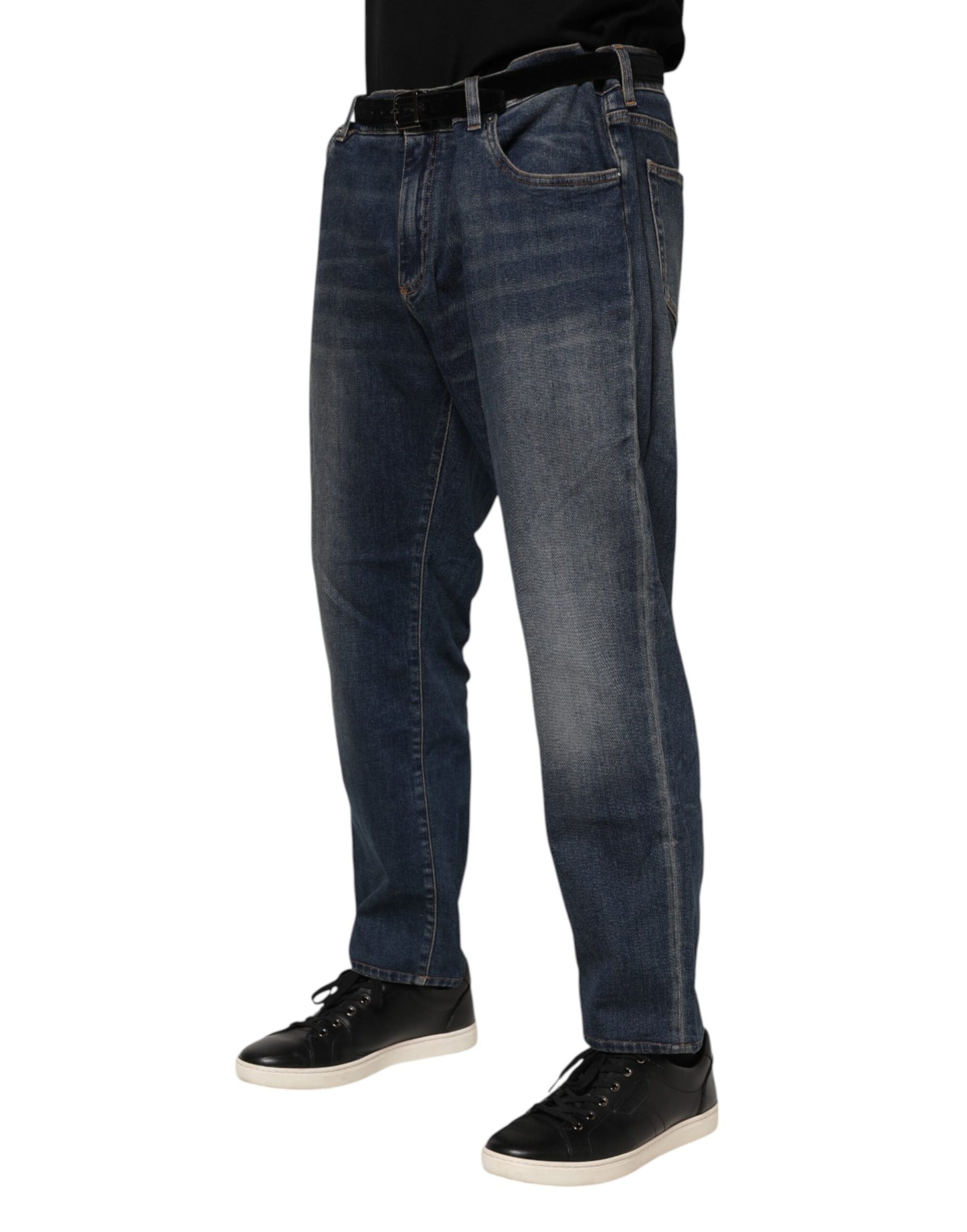 Dolce & Gabbana – Blaue Slim-Jeans aus Baumwolle mit Logo-Schild