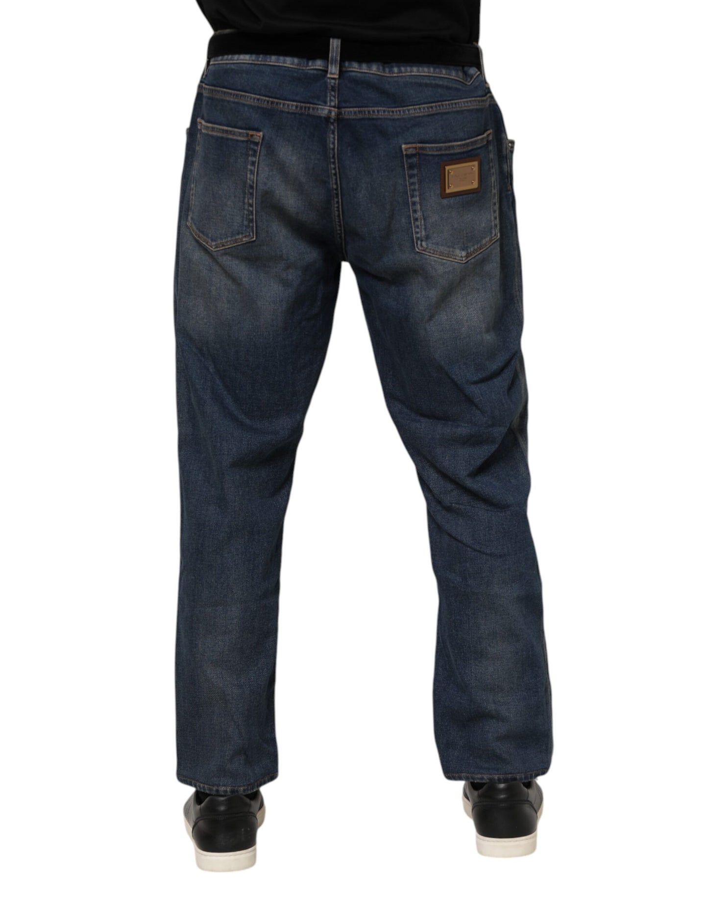 Dolce & Gabbana – Blaue Slim-Jeans aus Baumwolle mit Logo-Schild