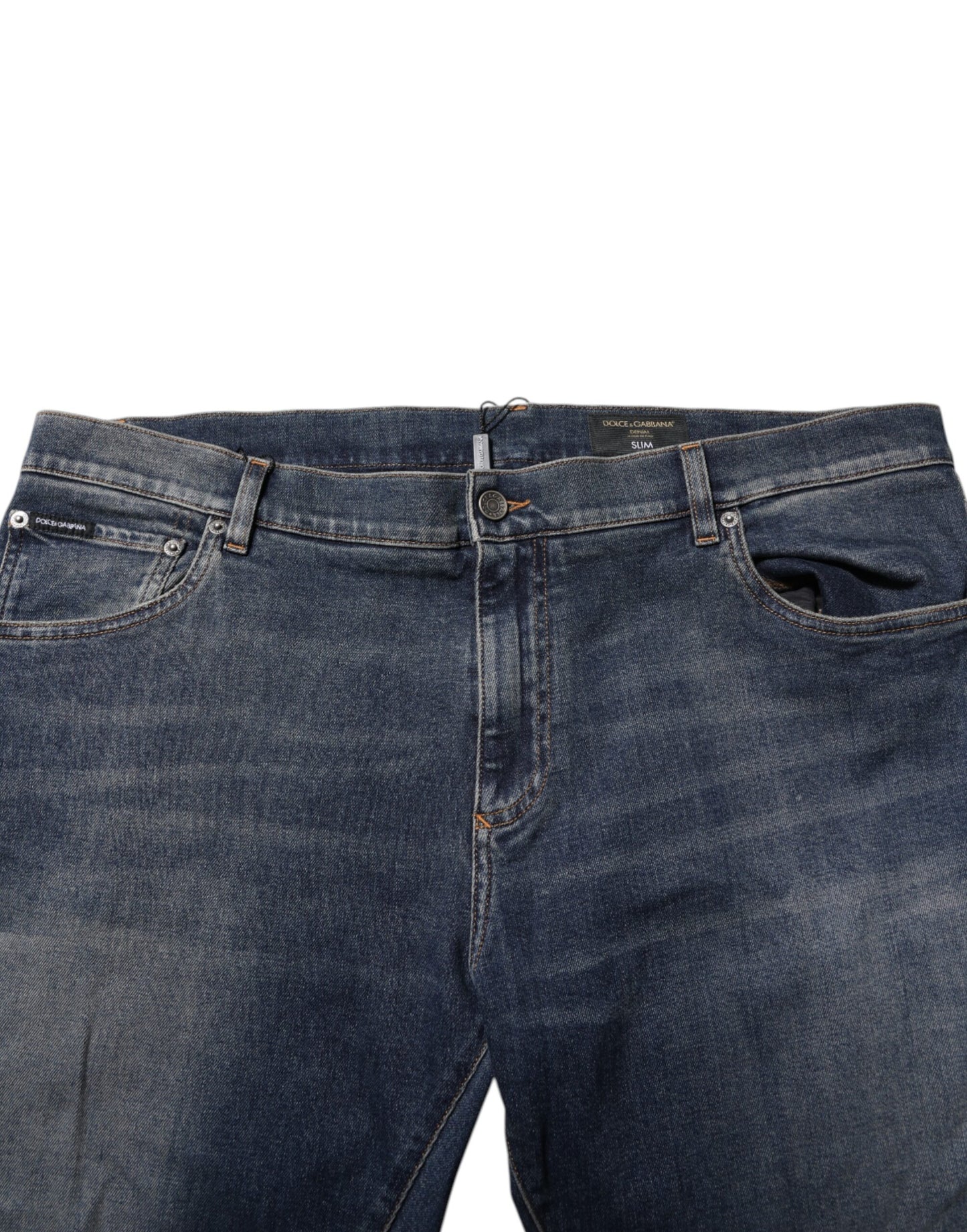Dolce & Gabbana – Blaue Slim-Jeans aus Baumwolle mit Logo-Schild