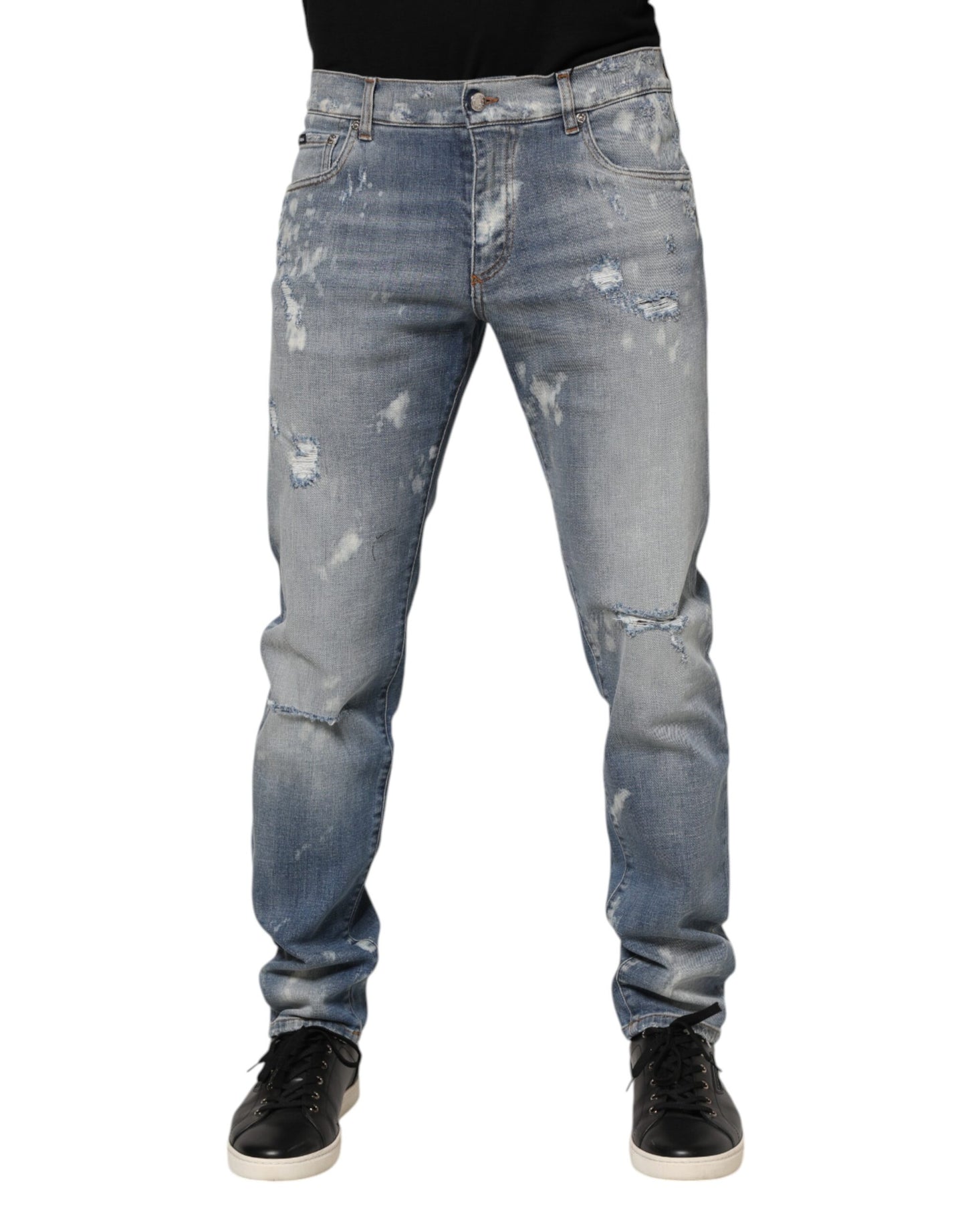 Dolce & Gabbana – Slim Fit-Jeans aus zerfetzter Baumwolle in Blau für Herren