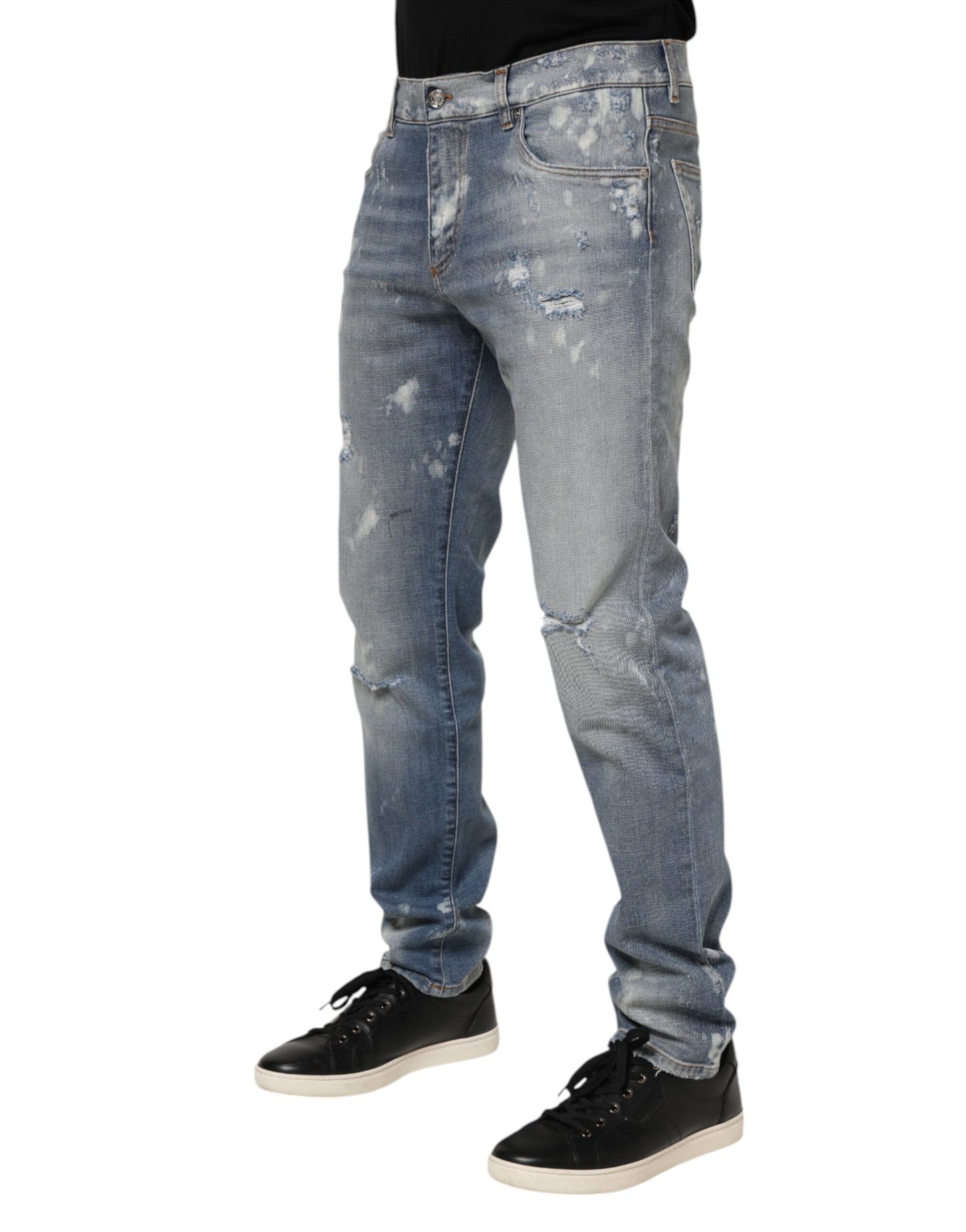 Dolce & Gabbana – Slim Fit-Jeans aus zerfetzter Baumwolle in Blau für Herren