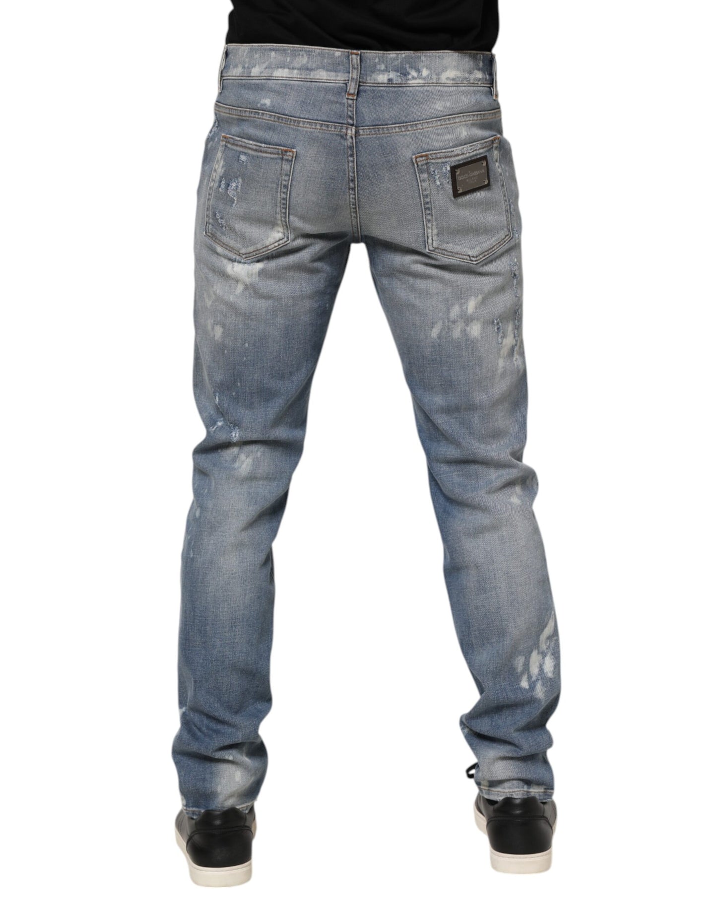 Dolce & Gabbana – Slim Fit-Jeans aus zerfetzter Baumwolle in Blau für Herren