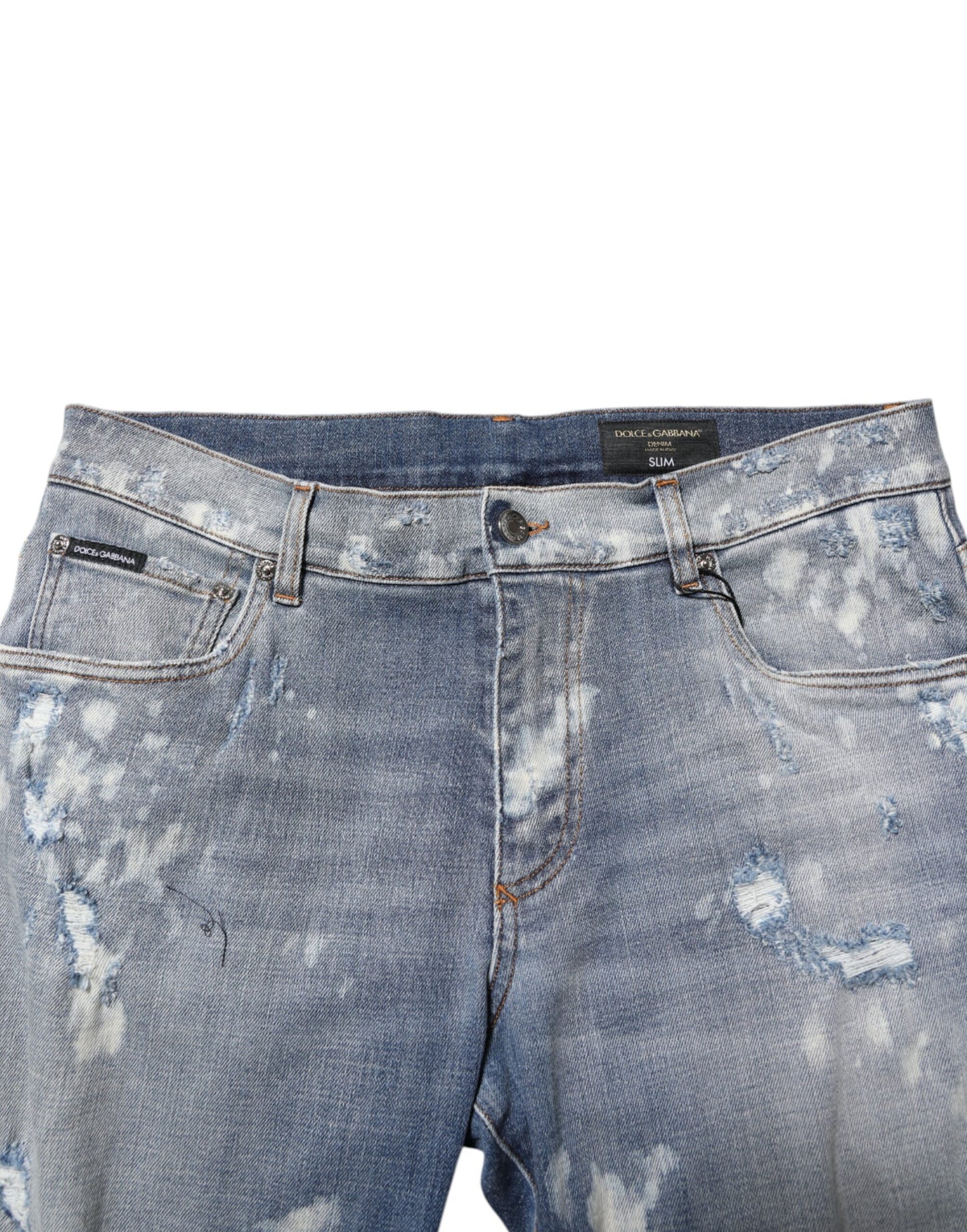 Dolce & Gabbana – Slim Fit-Jeans aus zerfetzter Baumwolle in Blau für Herren