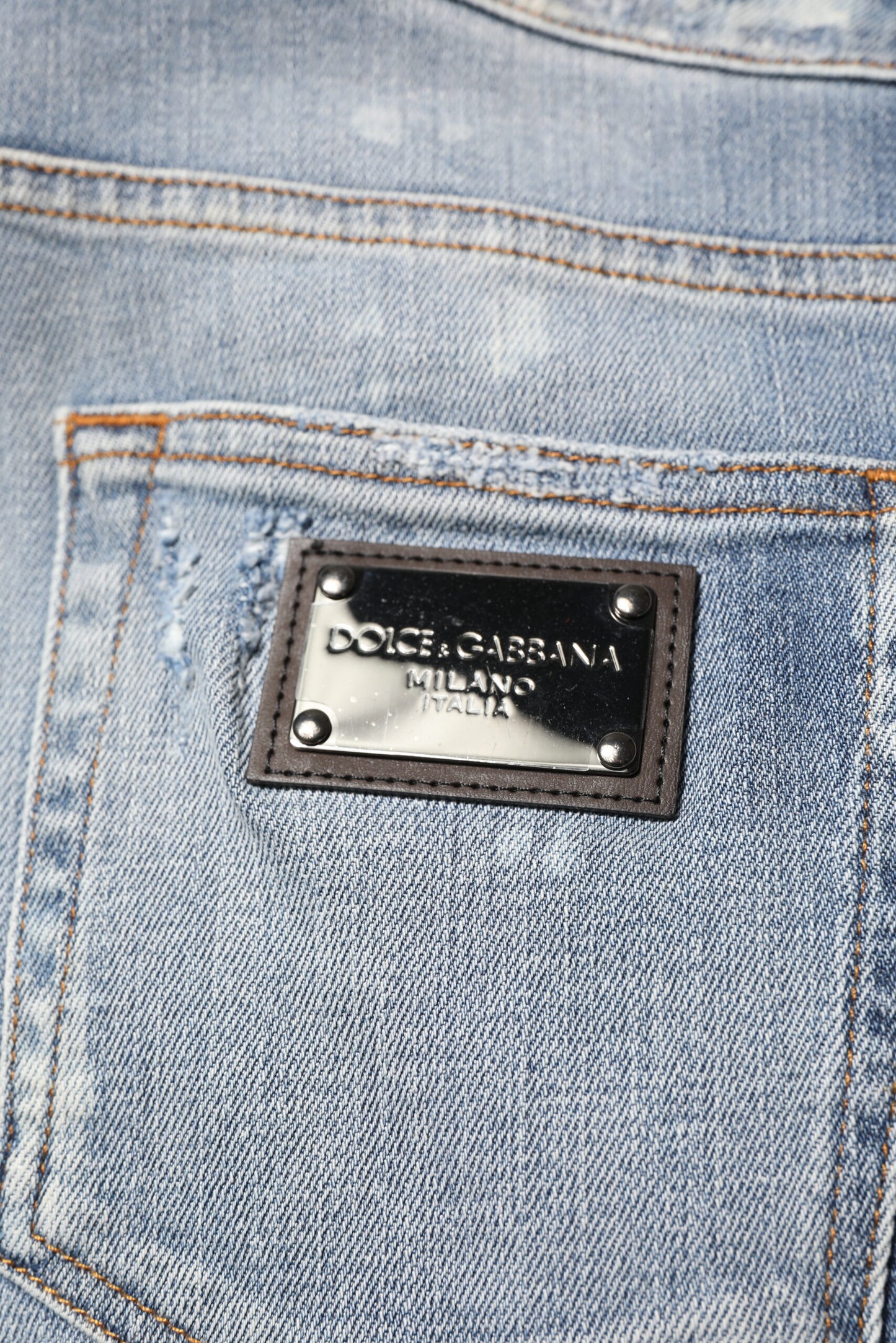 Dolce & Gabbana – Slim Fit-Jeans aus zerfetzter Baumwolle in Blau für Herren