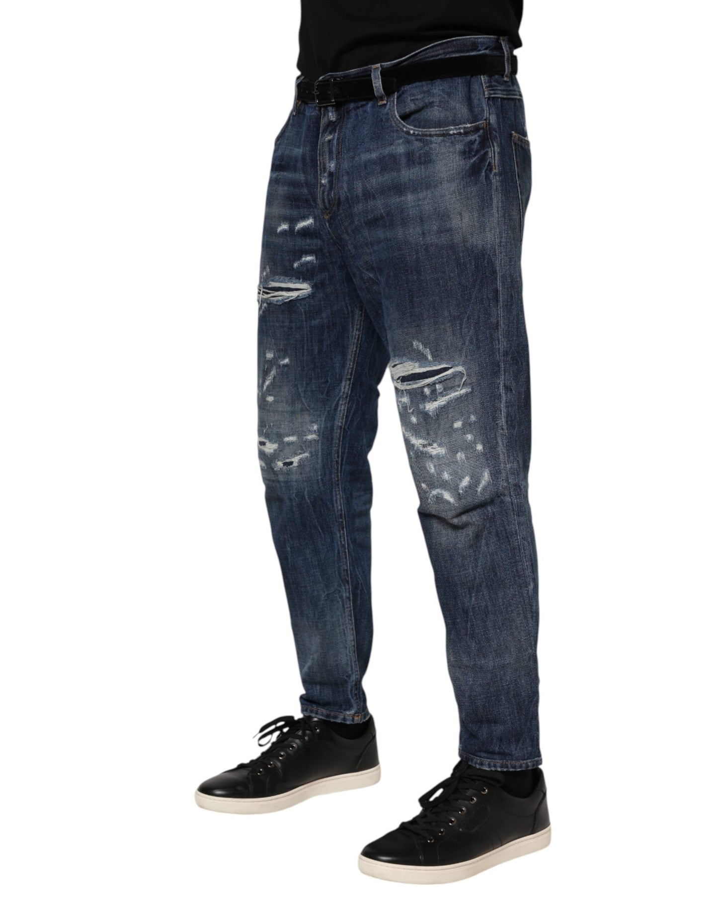 Dolce & Gabbana – Blaue, zerfetzte, konische Jeans aus Baumwolle für Herren