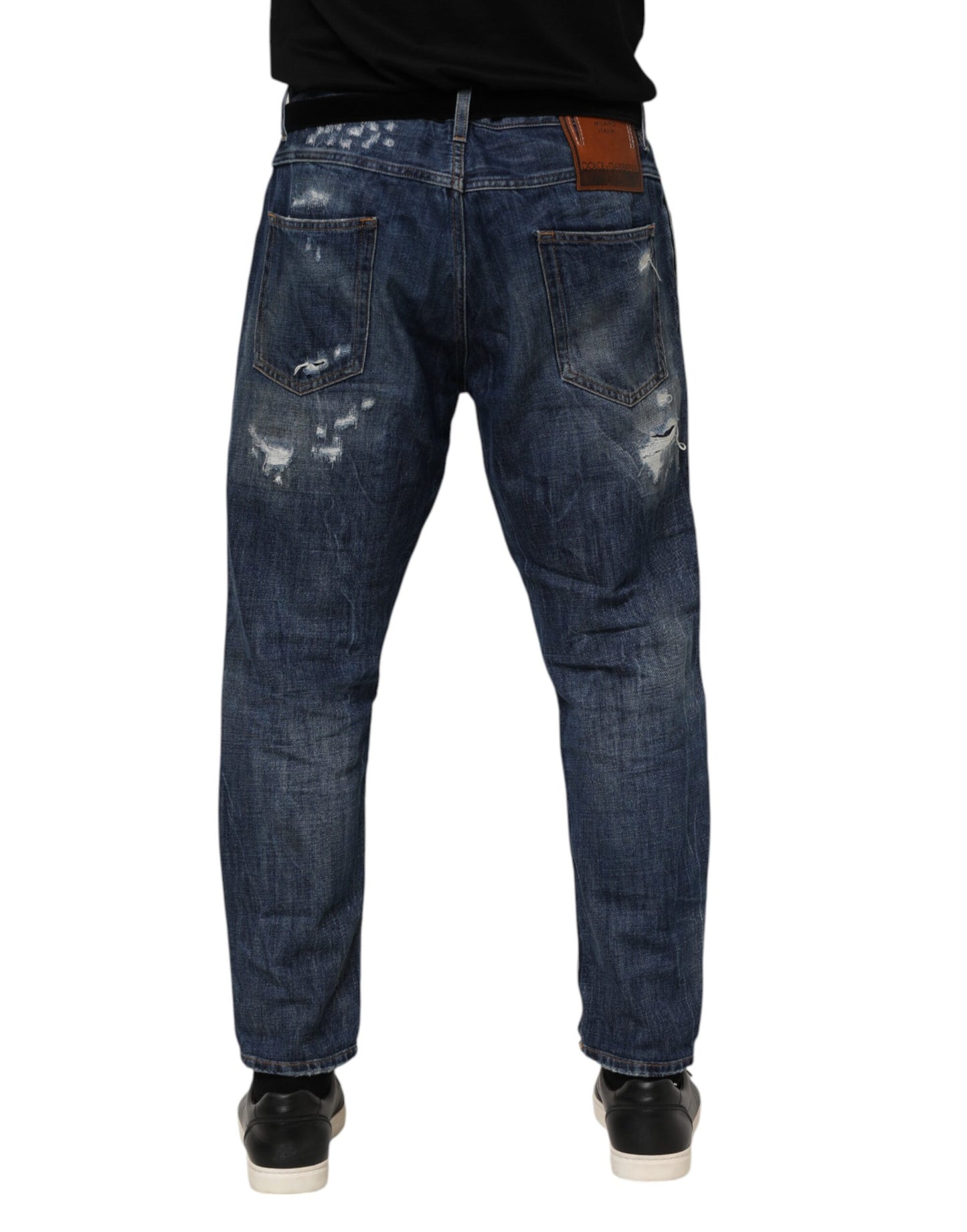 Dolce & Gabbana – Blaue, zerfetzte, konische Jeans aus Baumwolle für Herren