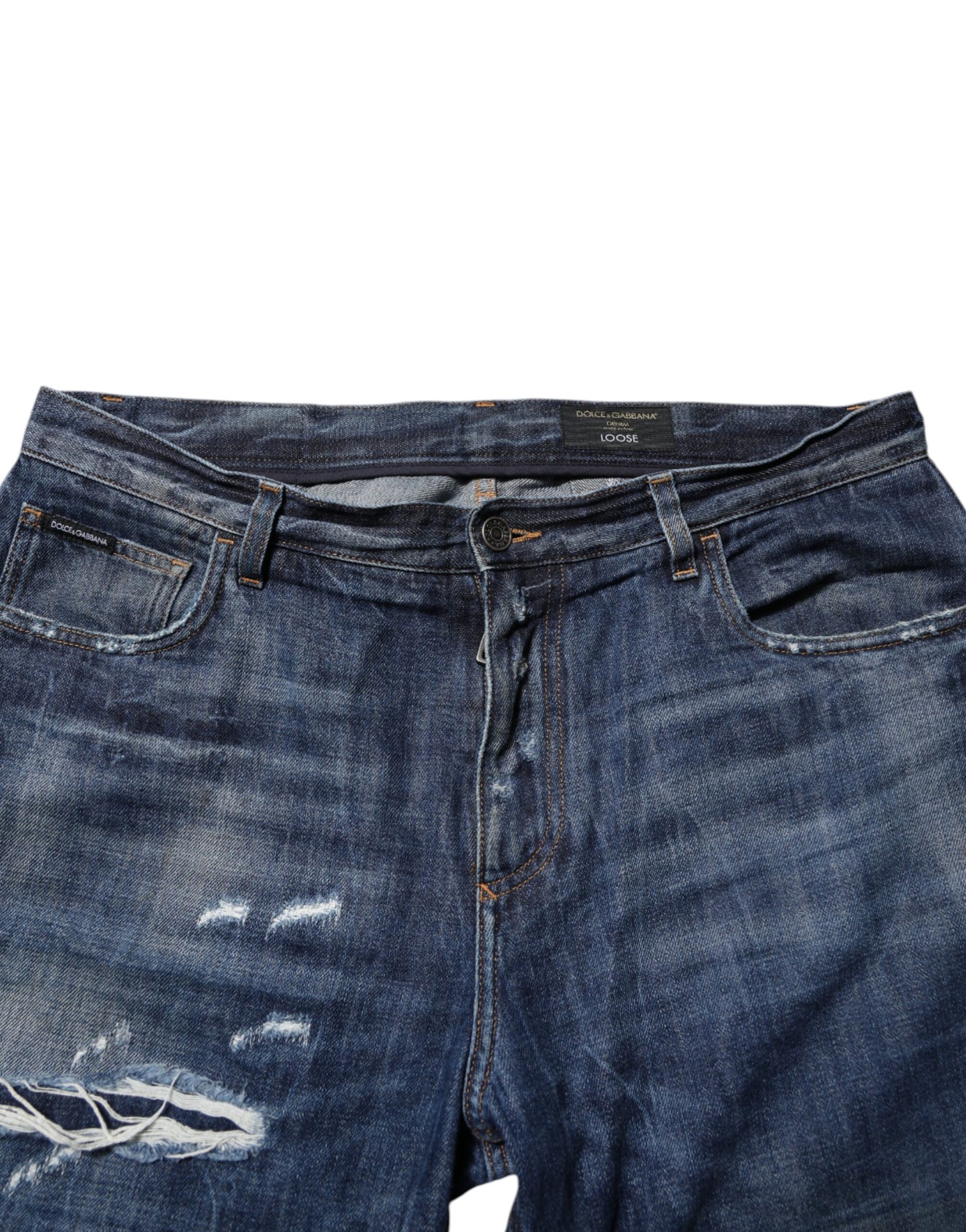 Dolce & Gabbana – Blaue, zerfetzte, konische Jeans aus Baumwolle für Herren
