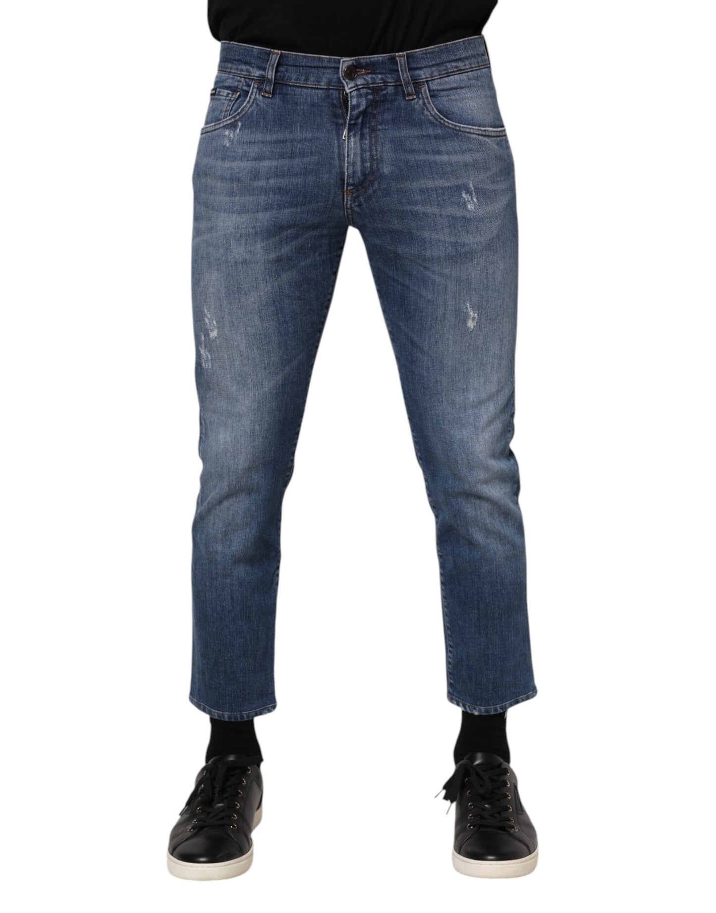 Dolce & Gabbana – Blaue Jeans aus Baumwoll-Denim mit Logo-Plakette